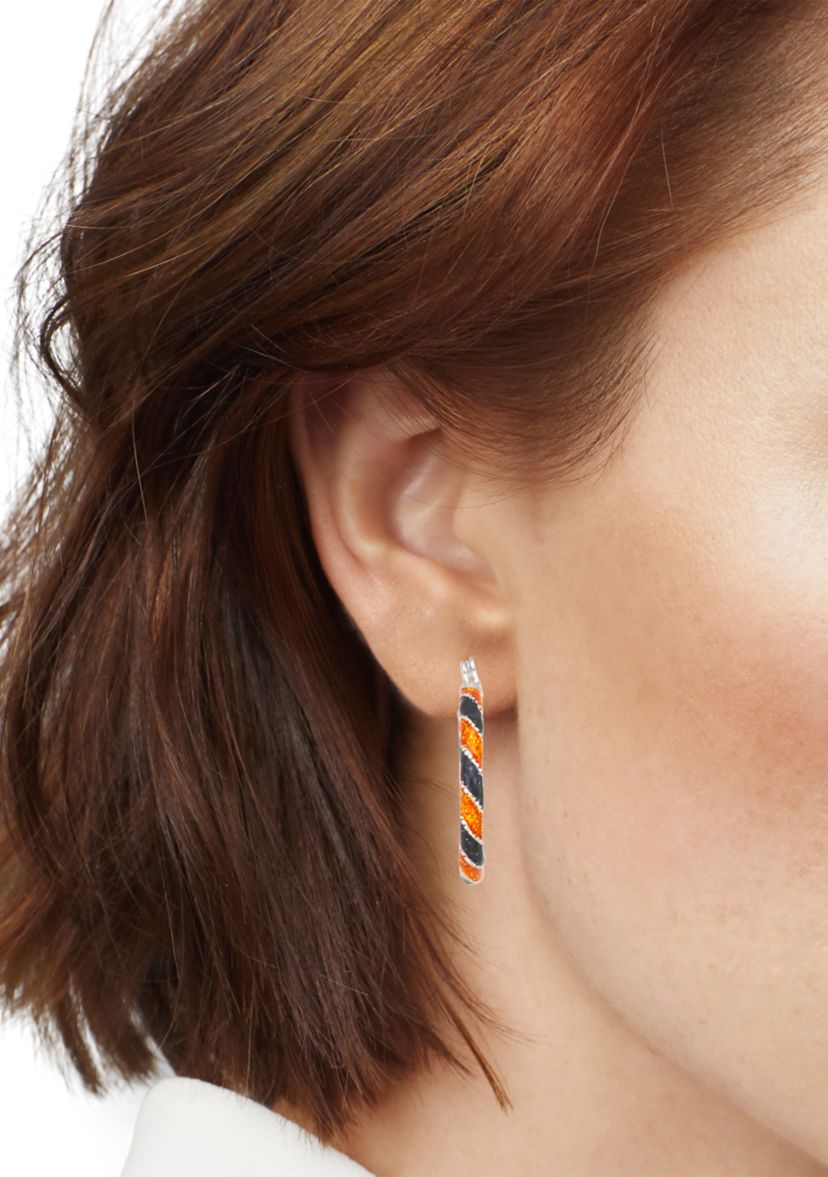Womens Silver Tone Orange Hoop Earrings