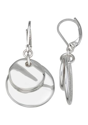 Napier Two Disc Silver Tone Drop Earrings