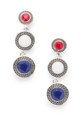 Napier Multi Color Stone Silver Tone Drop Earrings