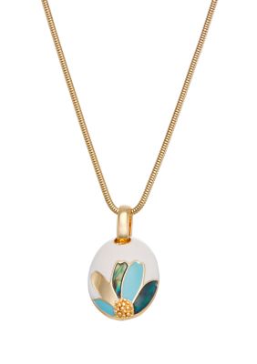 Gold Tone Blue and White Pendant Necklace