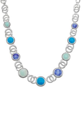 Silver Tone 16'' Blue Collar Necklace