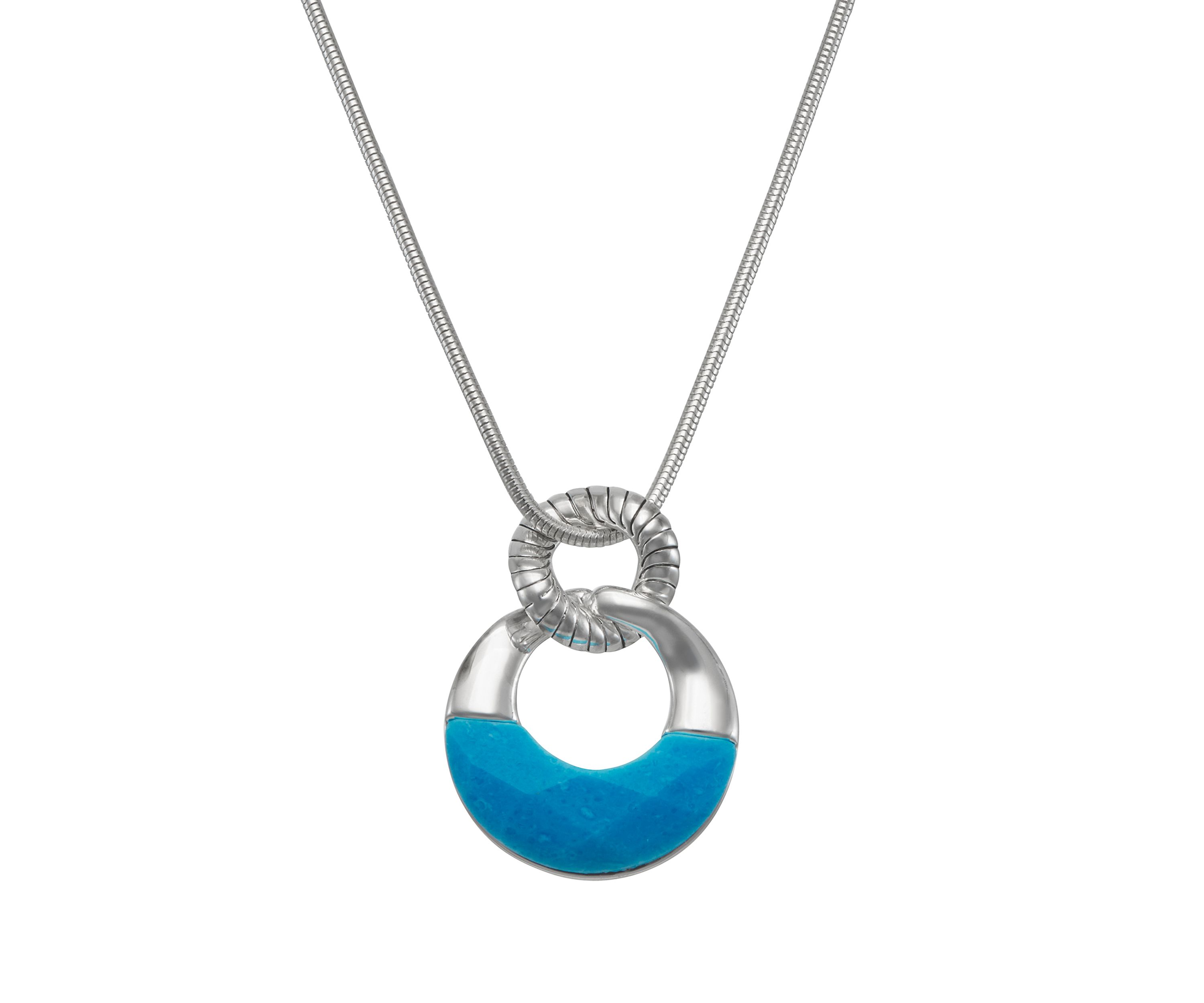 Silver Tone 16 Blue Pendant Necklace