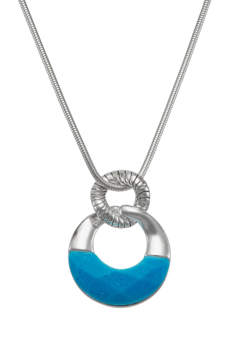 Silver Tone 16 Blue Pendant Necklace