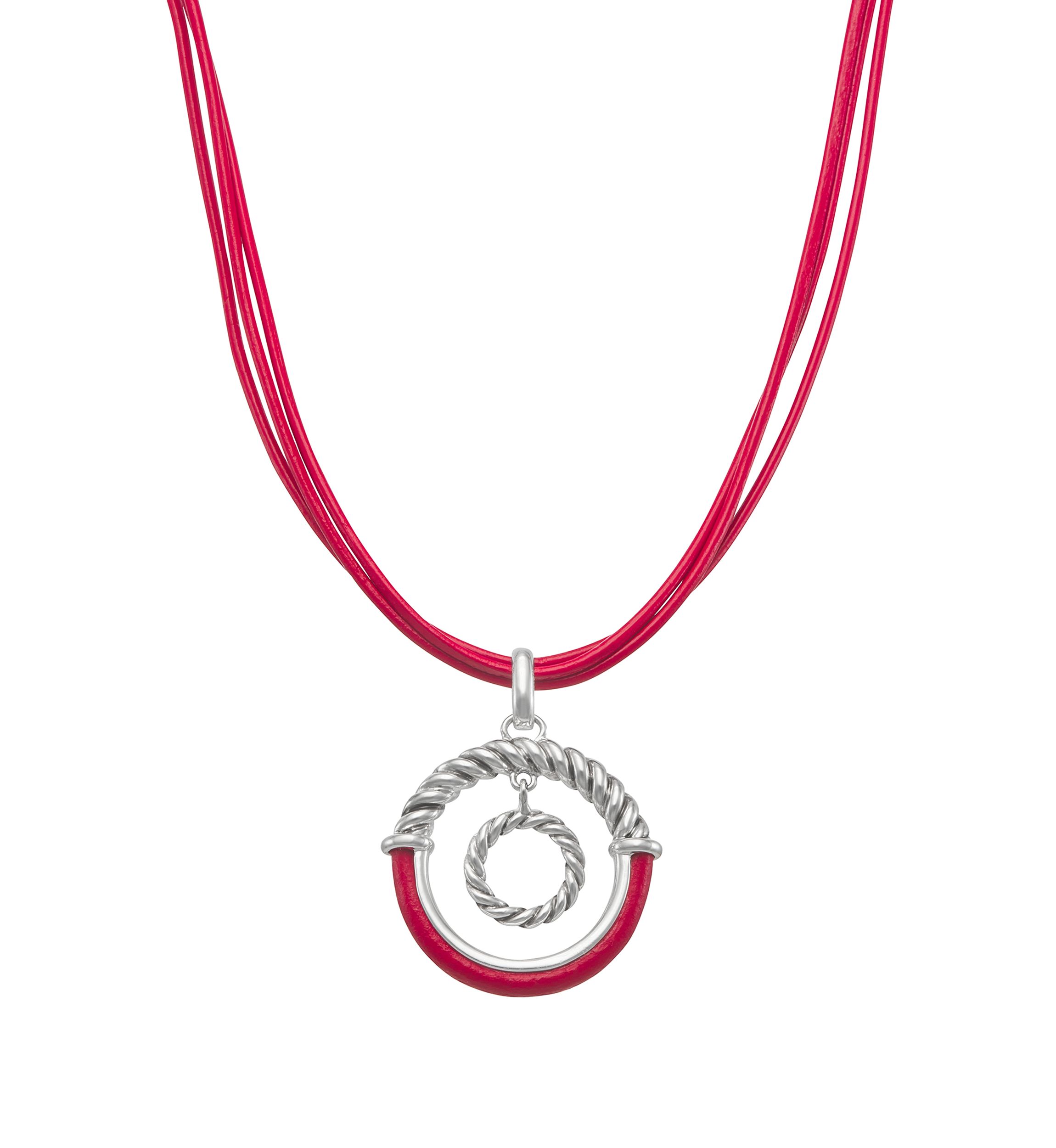 Silver Tone 16" Leather Pendant Necklace