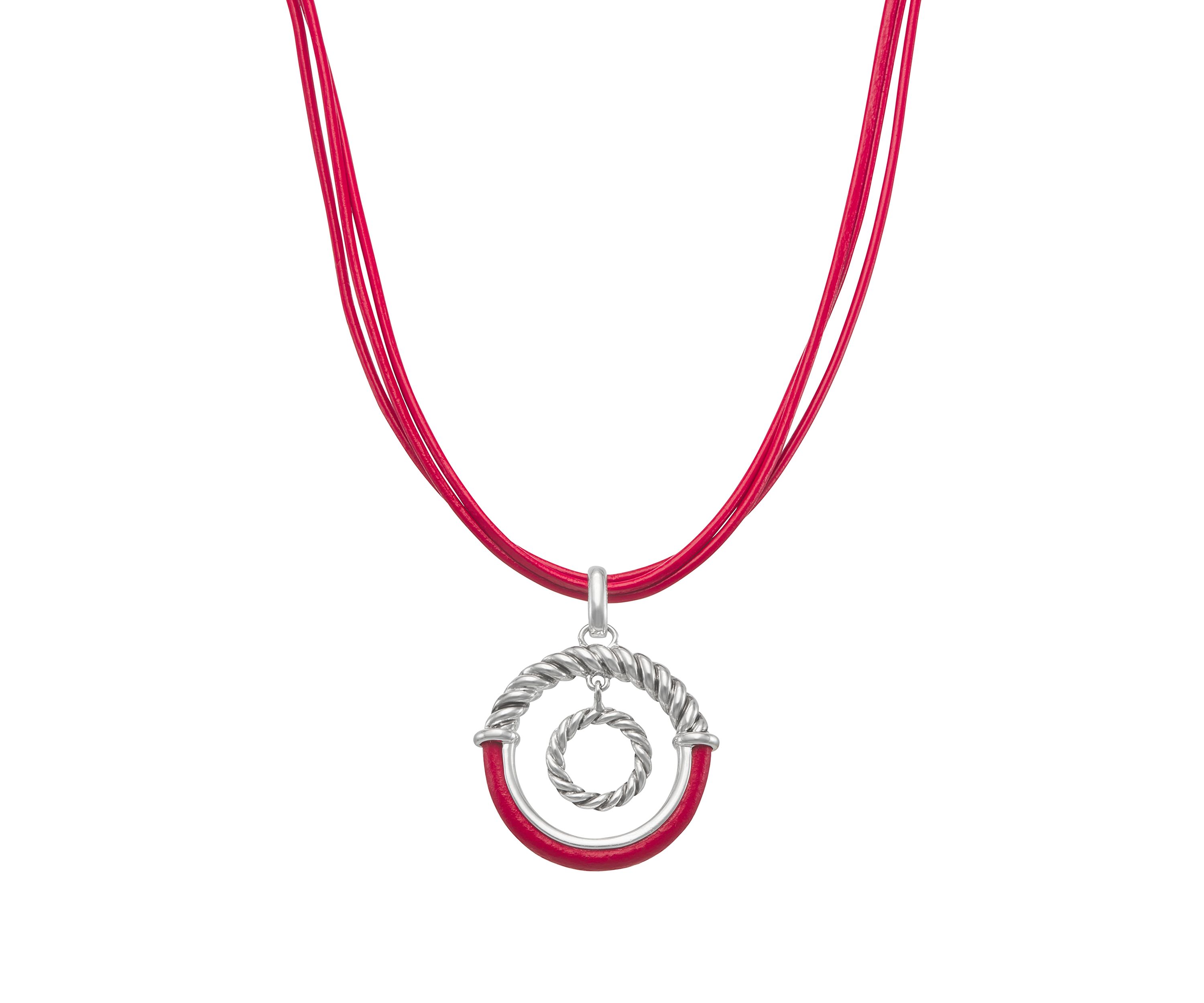 Silver Tone 16" Leather Pendant Necklace