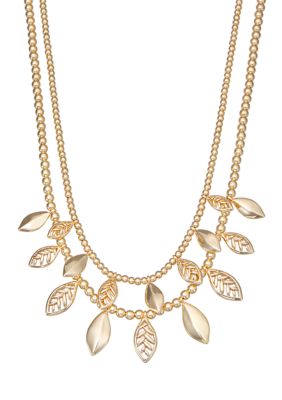 Gold Tone Falling Leaves Double Row Necklace