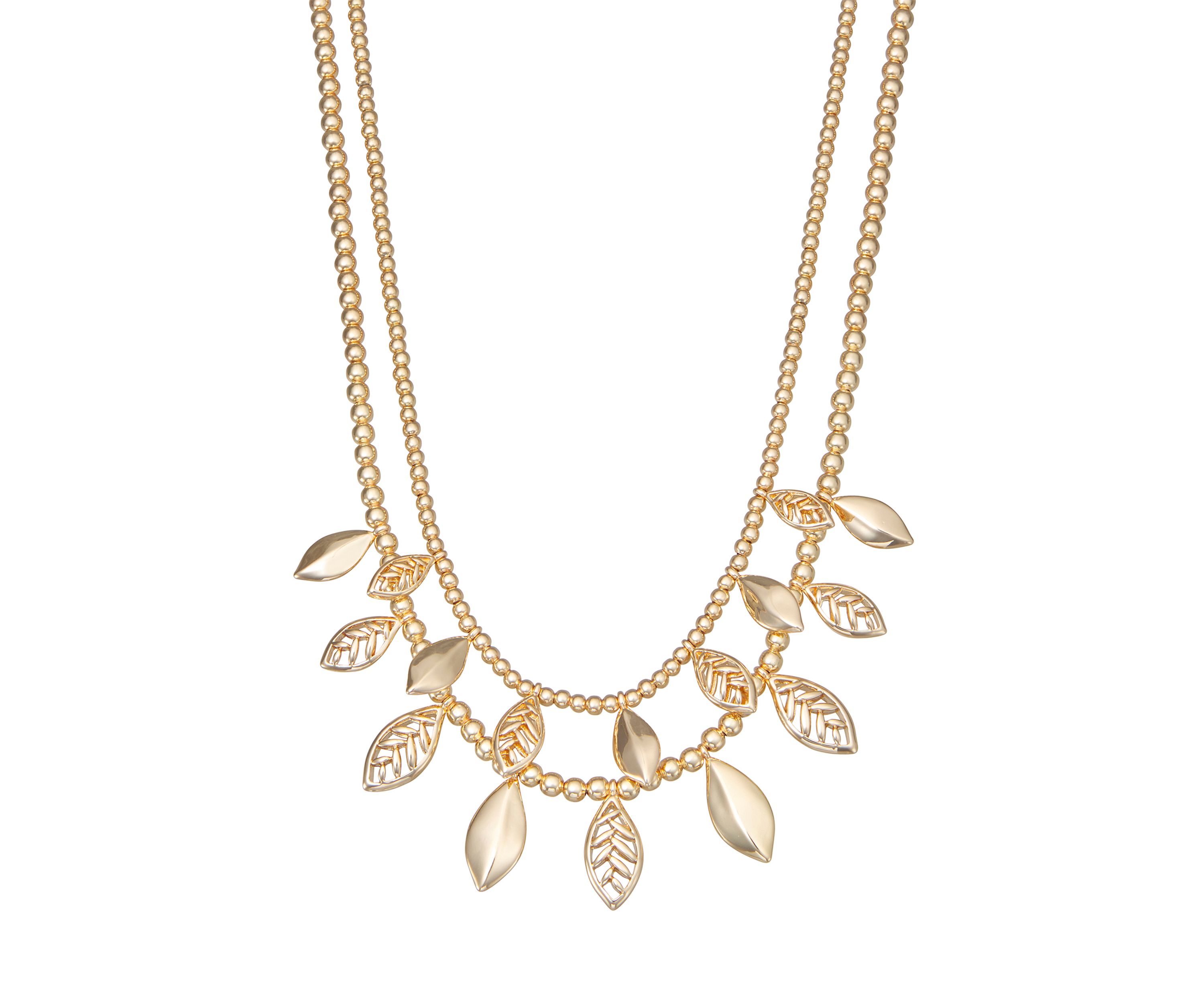 Gold Tone Falling Leaves Double Row Necklace