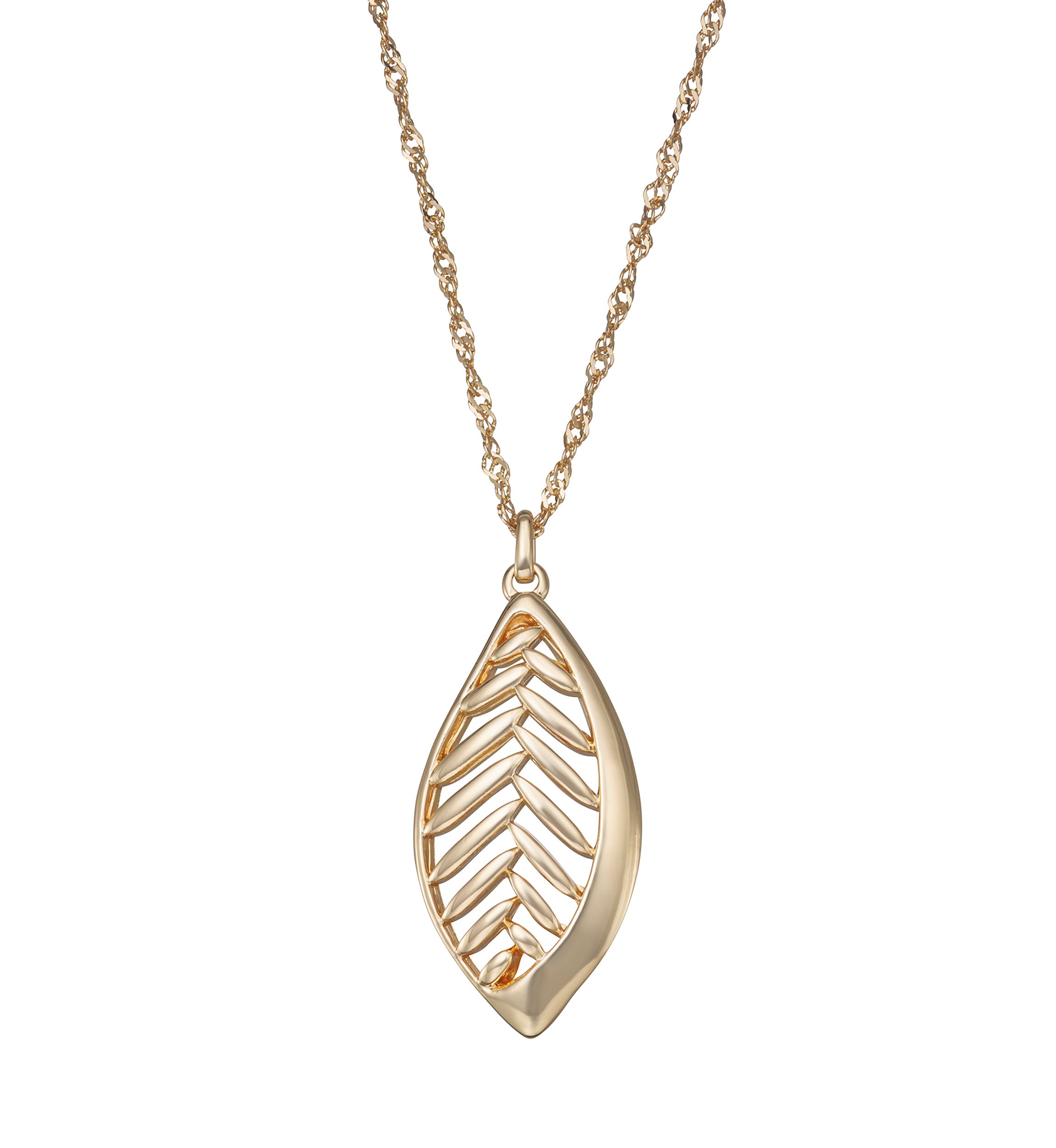Gold Tone Falling Leaves Long Pendant Necklace