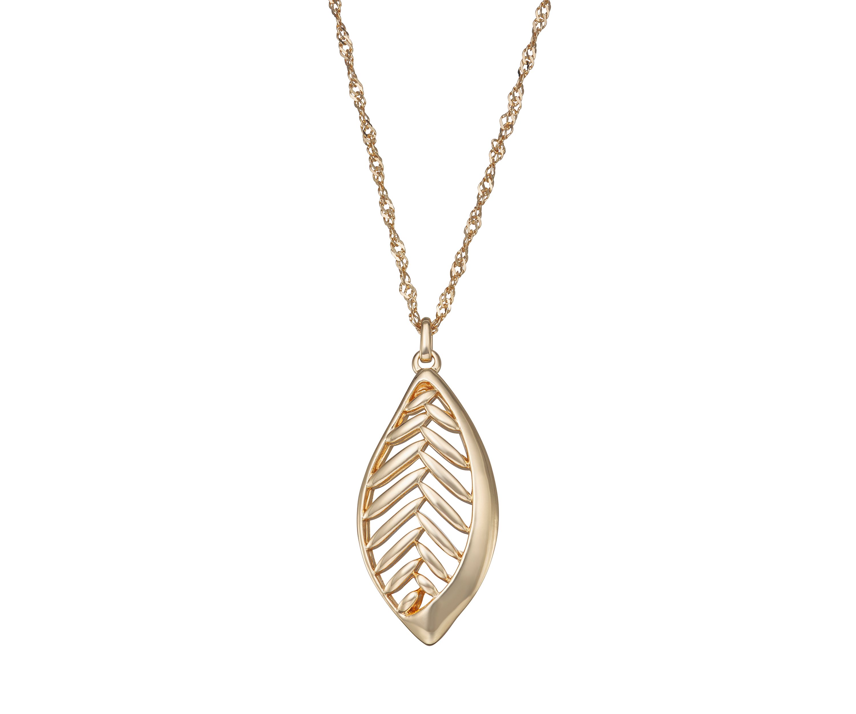 Gold Tone Falling Leaves Long Pendant Necklace