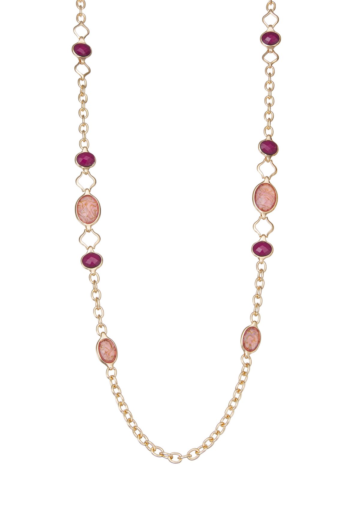 Gold Tone 42 Burgundy Drop Strandage Necklace