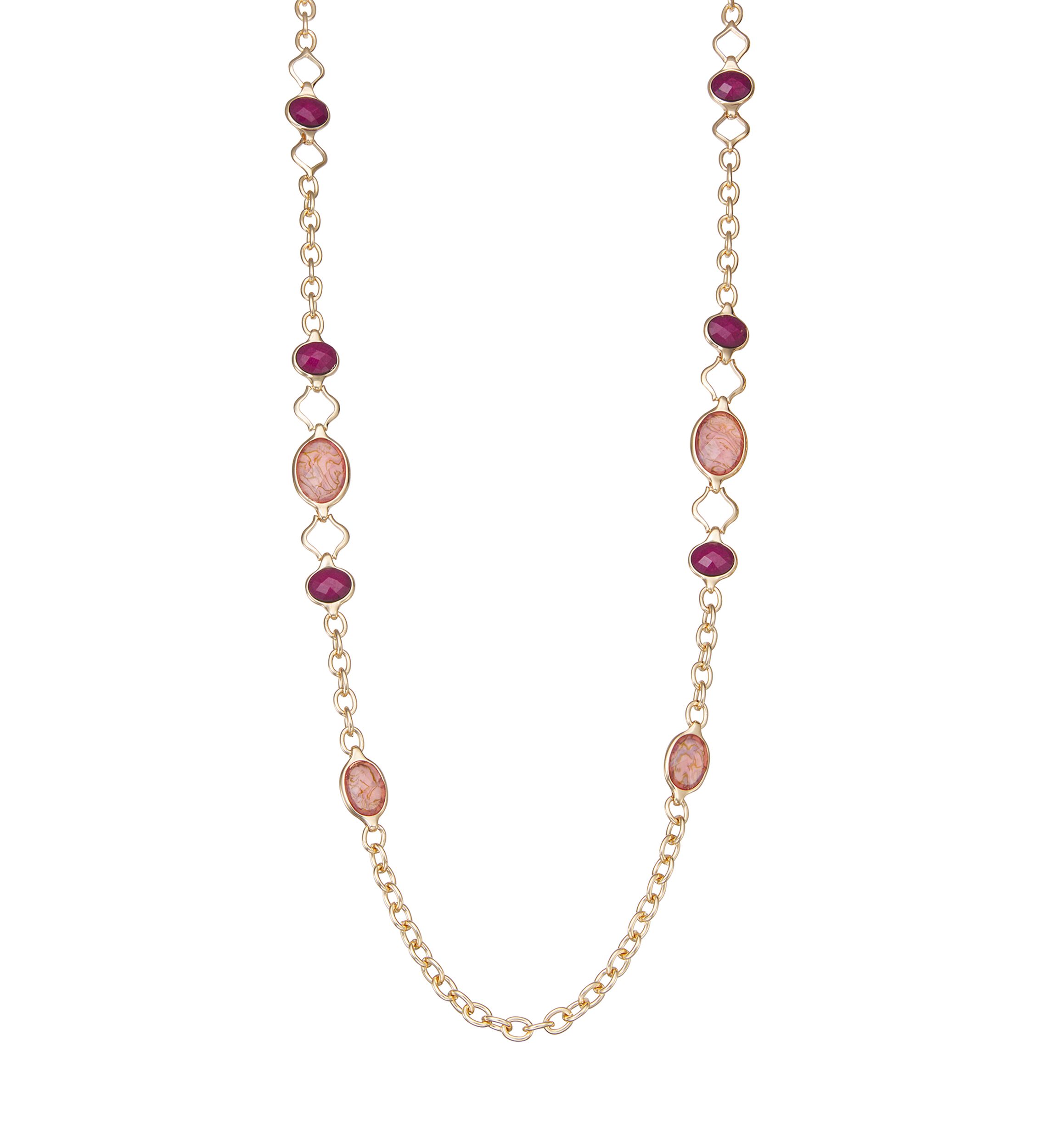 Gold Tone 42 Burgundy Drop Strandage Necklace