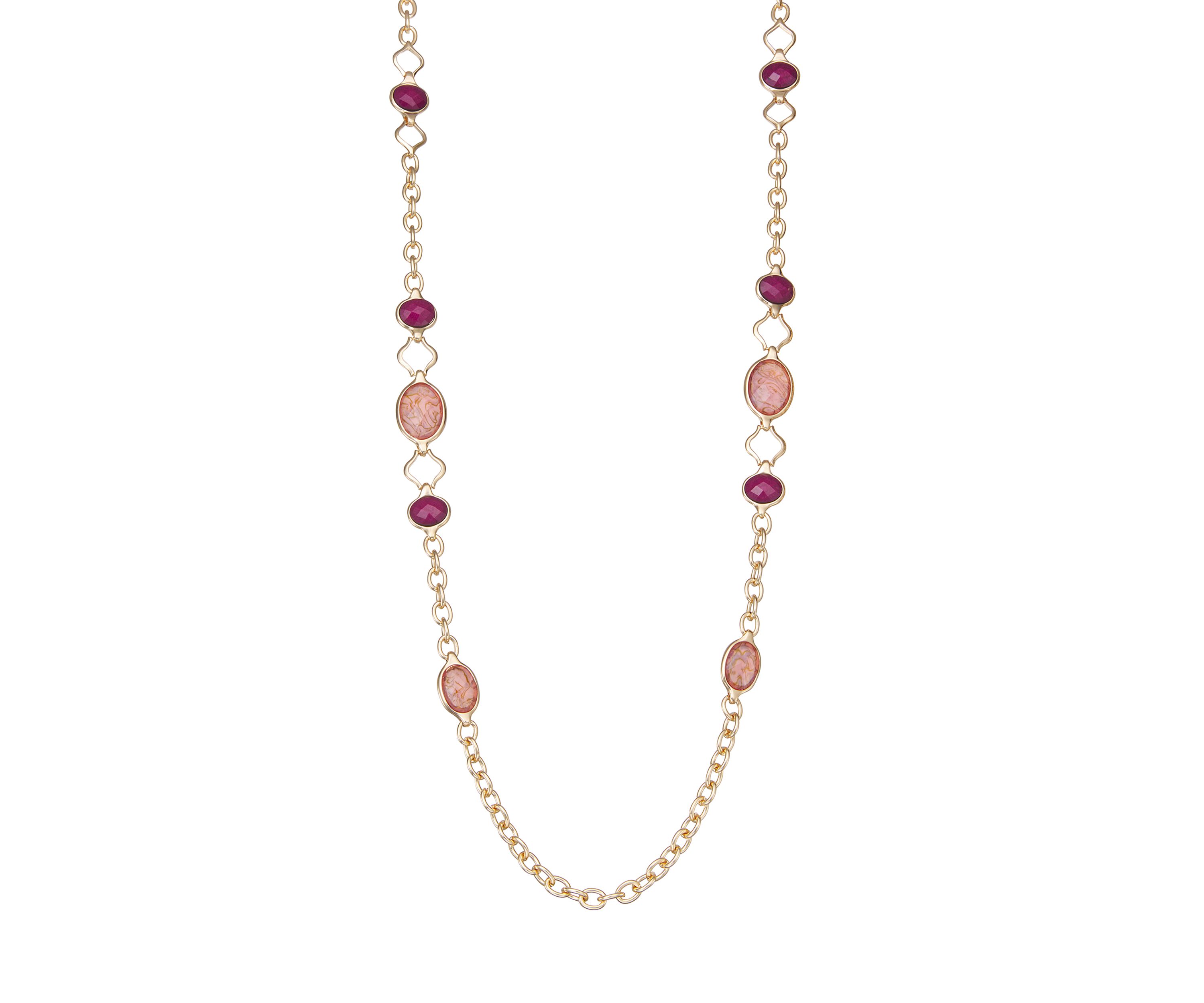 Gold Tone 42 Burgundy Drop Strandage Necklace