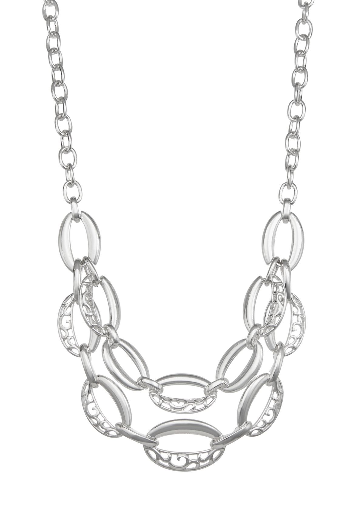 Silver Tone Organic Multirow Necklace