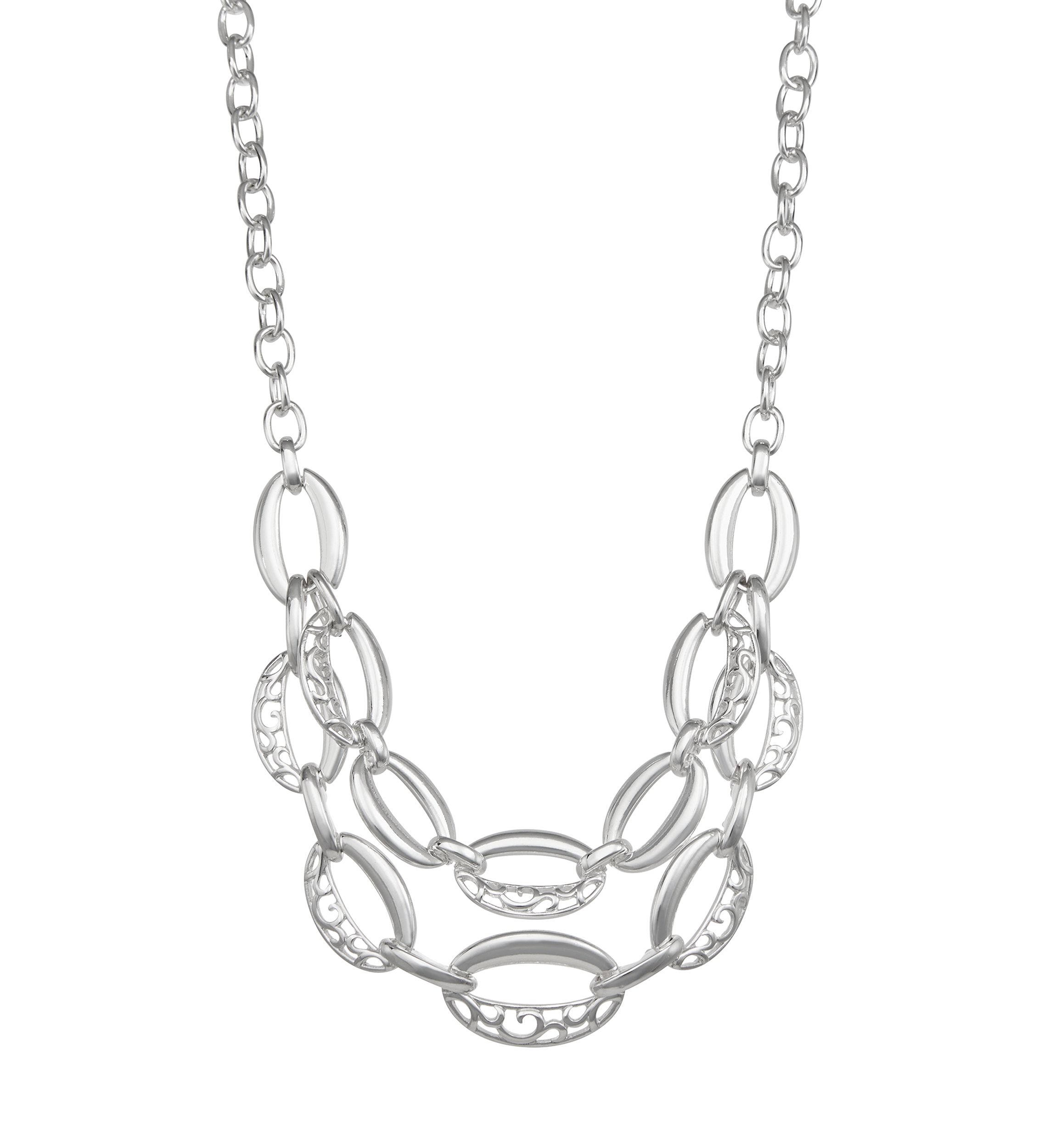 Silver Tone Organic Multirow Necklace