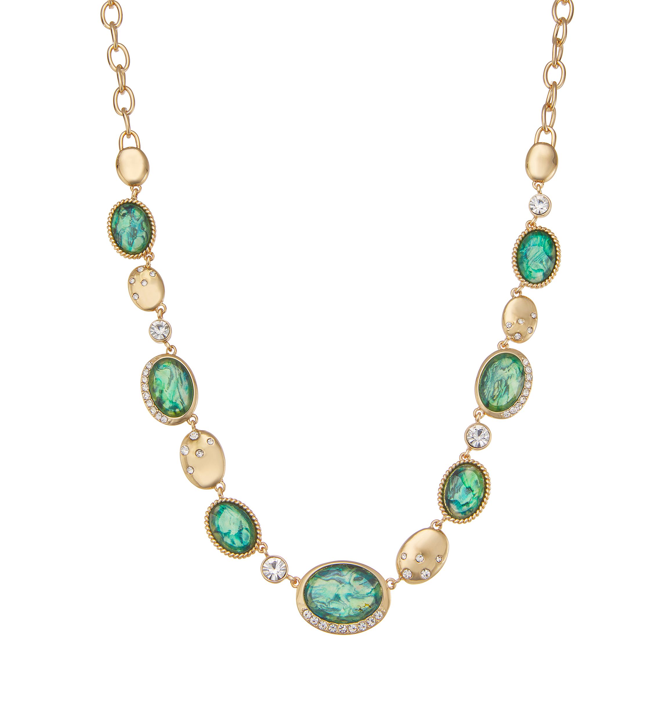 Gold Tone  Green Abalone Ivy Collar Necklace