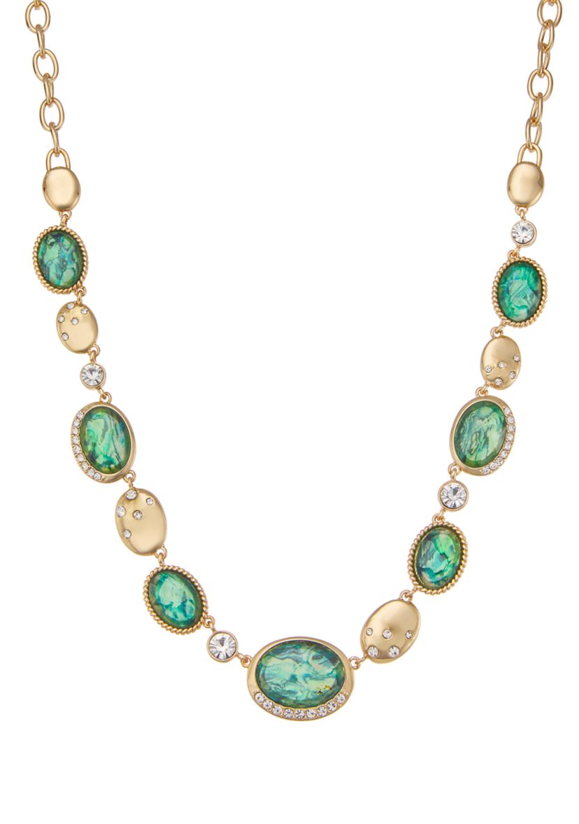 Gold Tone  Green Abalone Ivy Collar Necklace