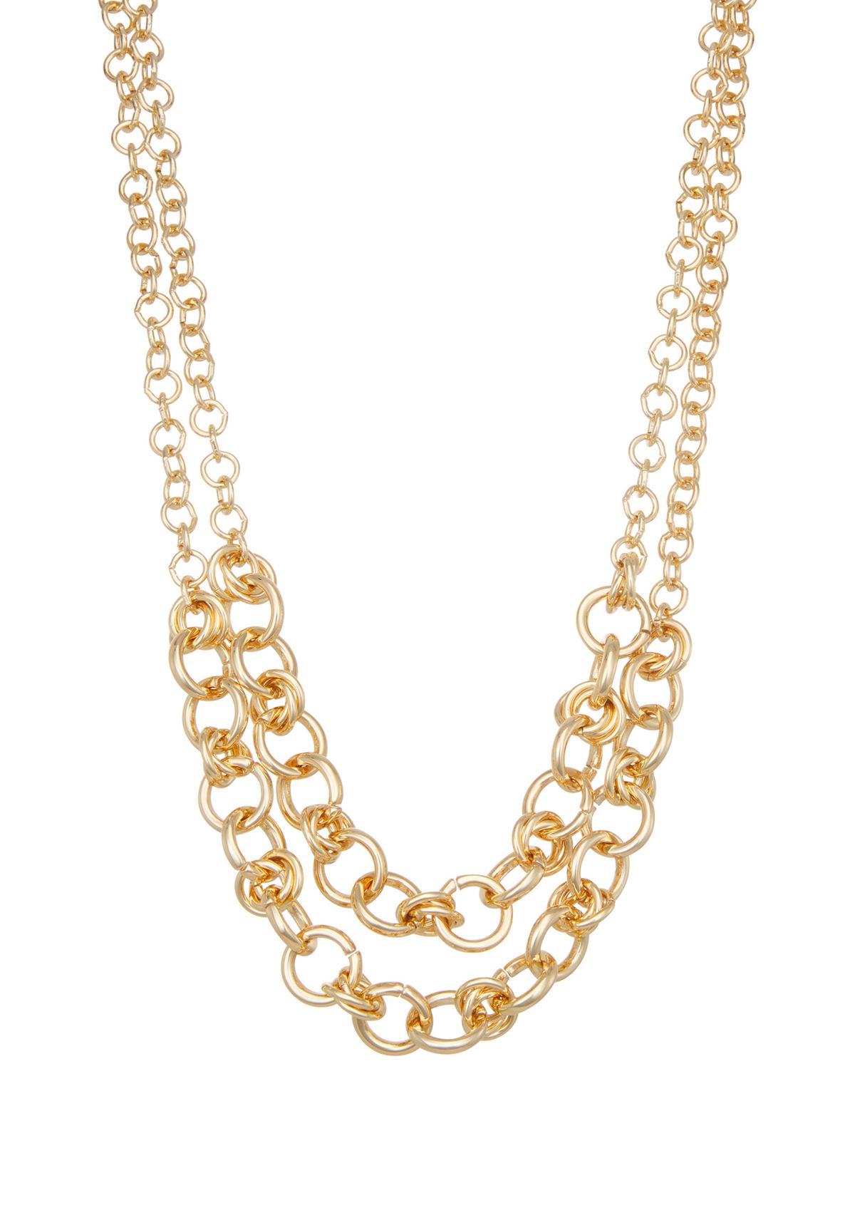 Gold Tone Rings Multirow Necklace