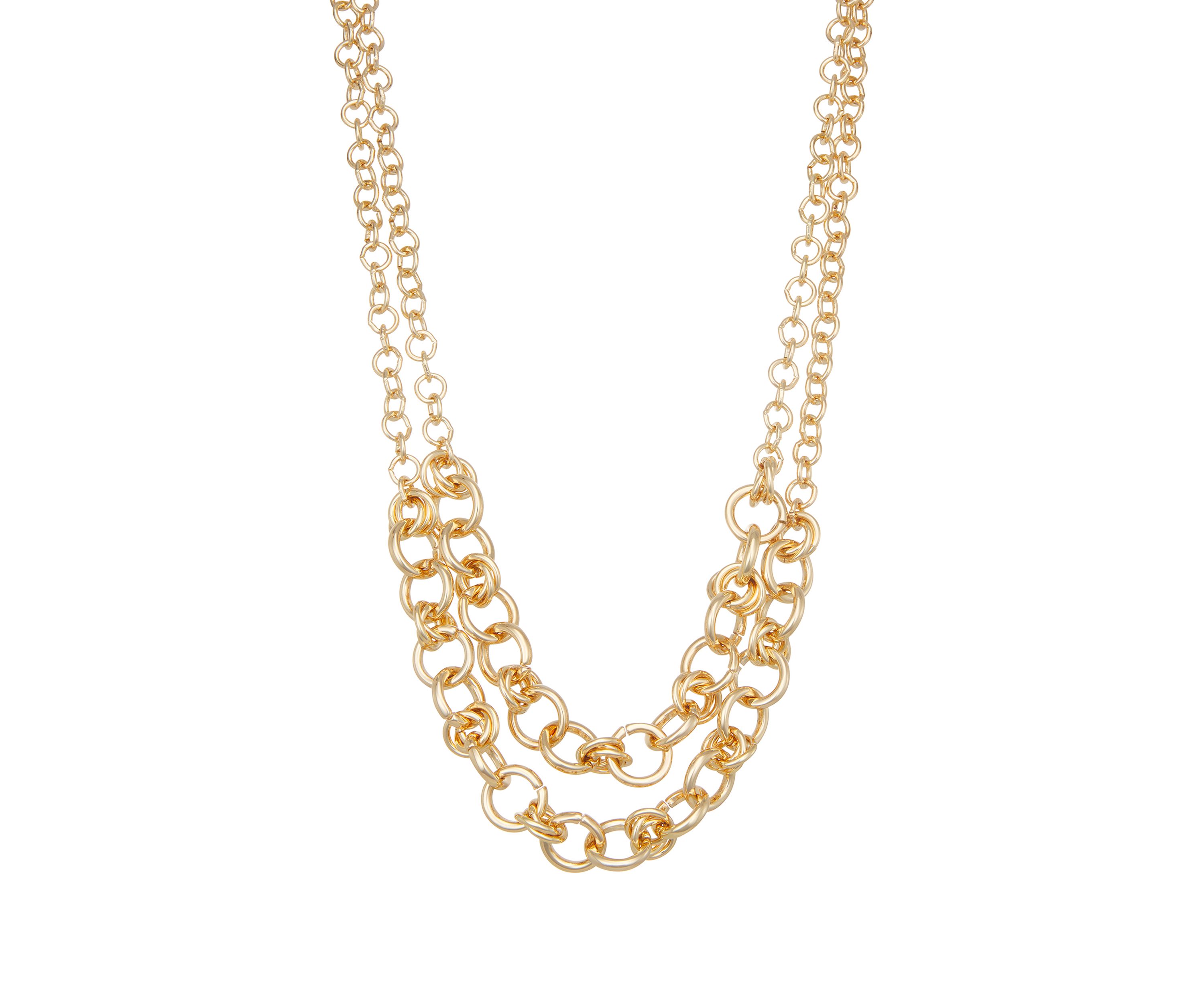 Gold Tone Rings Multirow Necklace