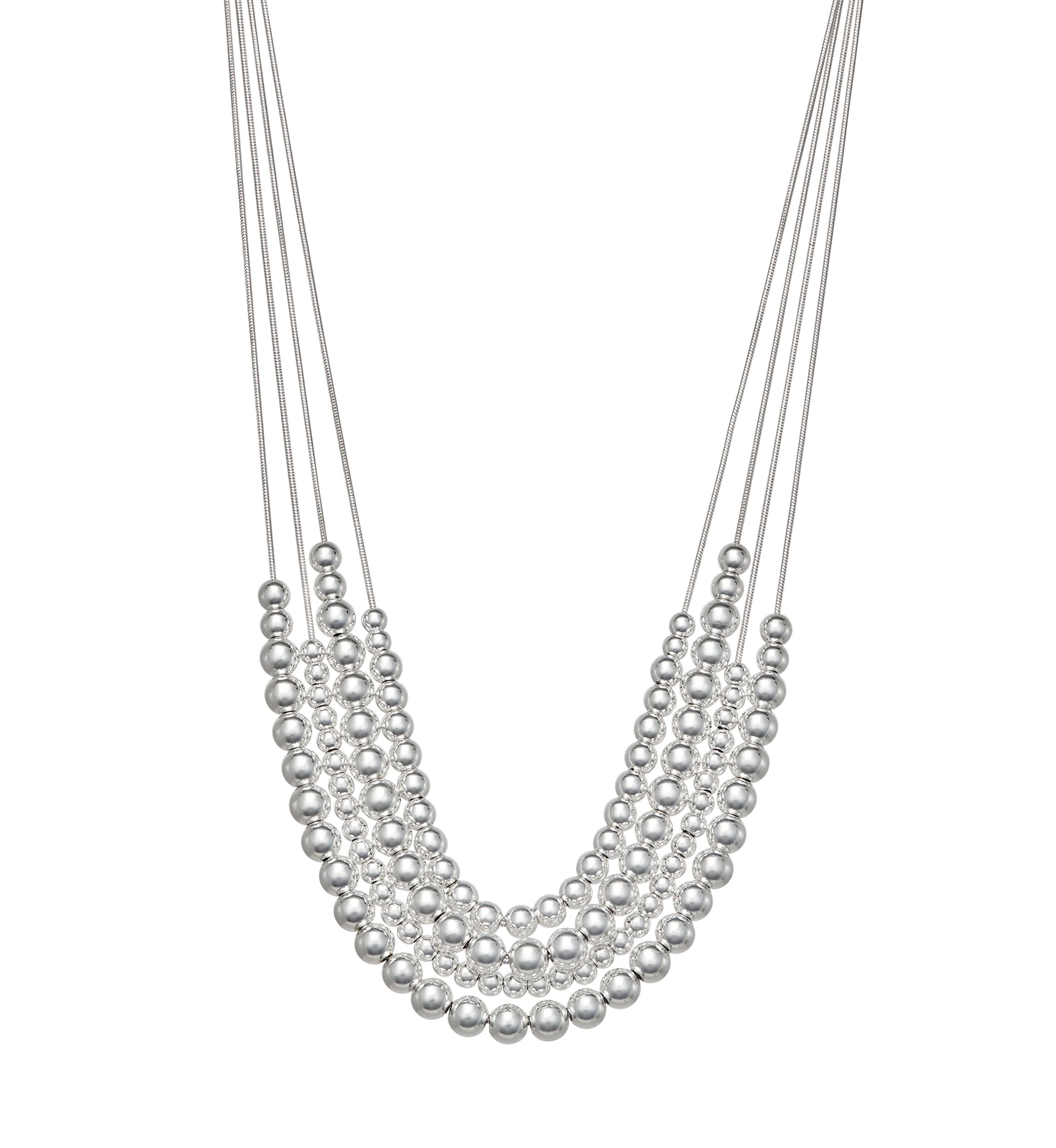 Silver Tone Caviar Multi Row Necklace