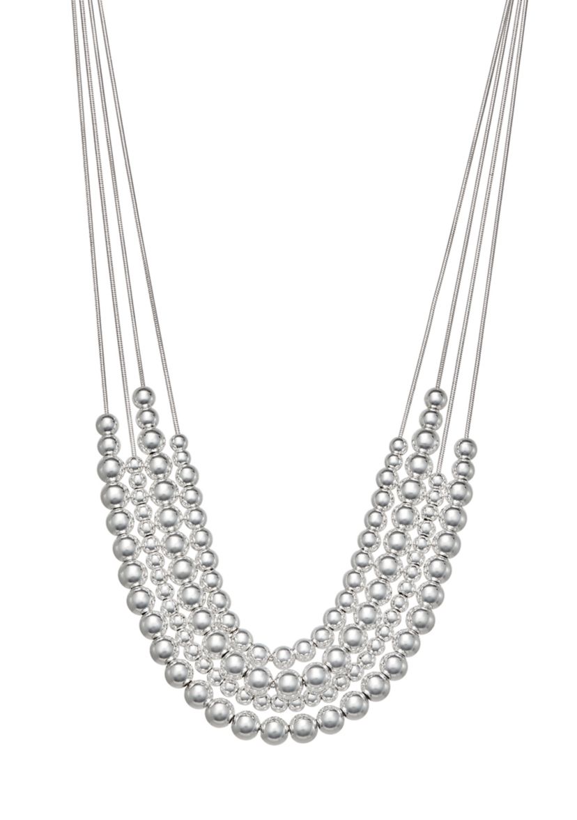 Silver Tone Caviar Multi Row Necklace
