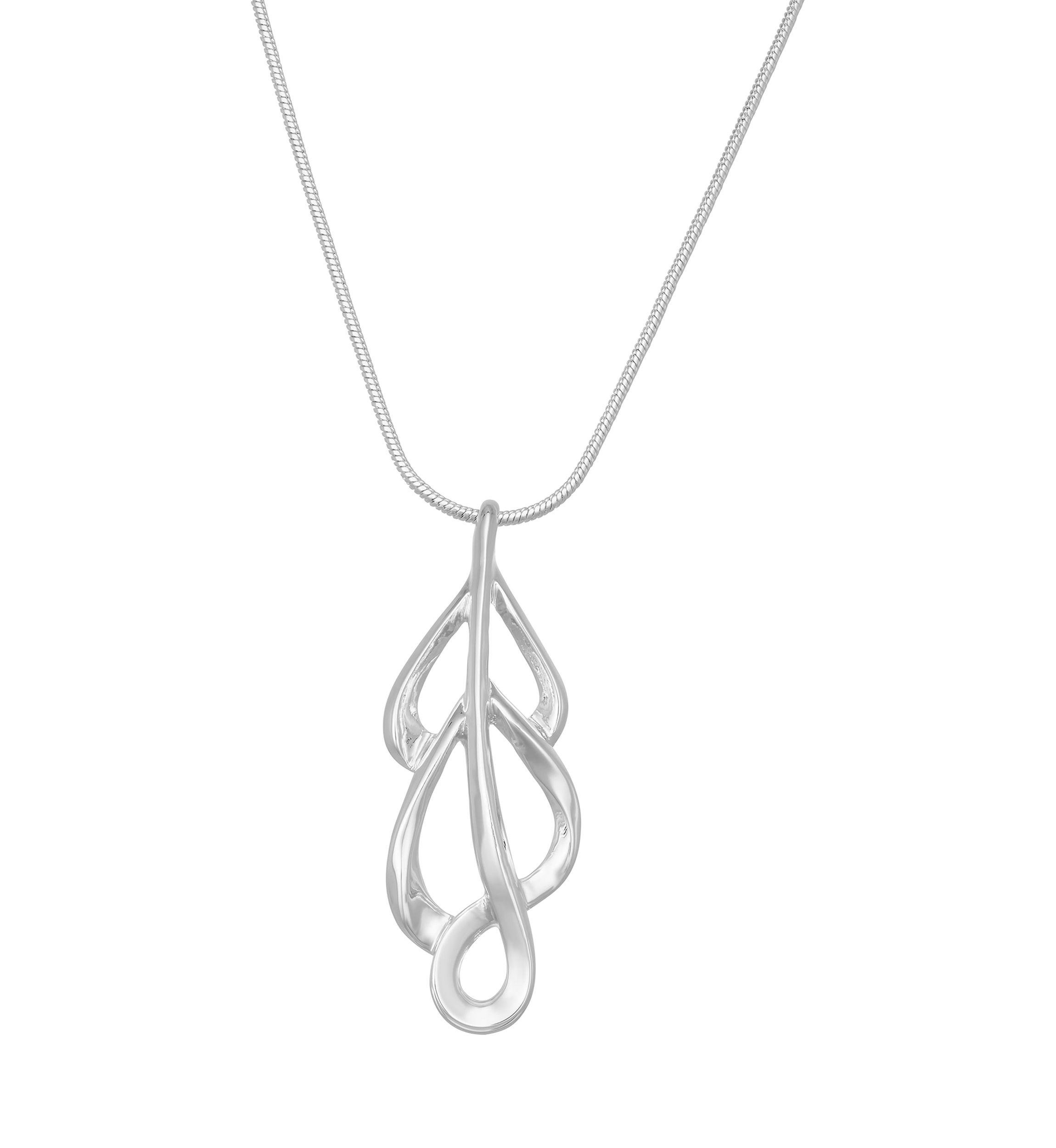 Silver Tone Leaves Long Pendant Necklace