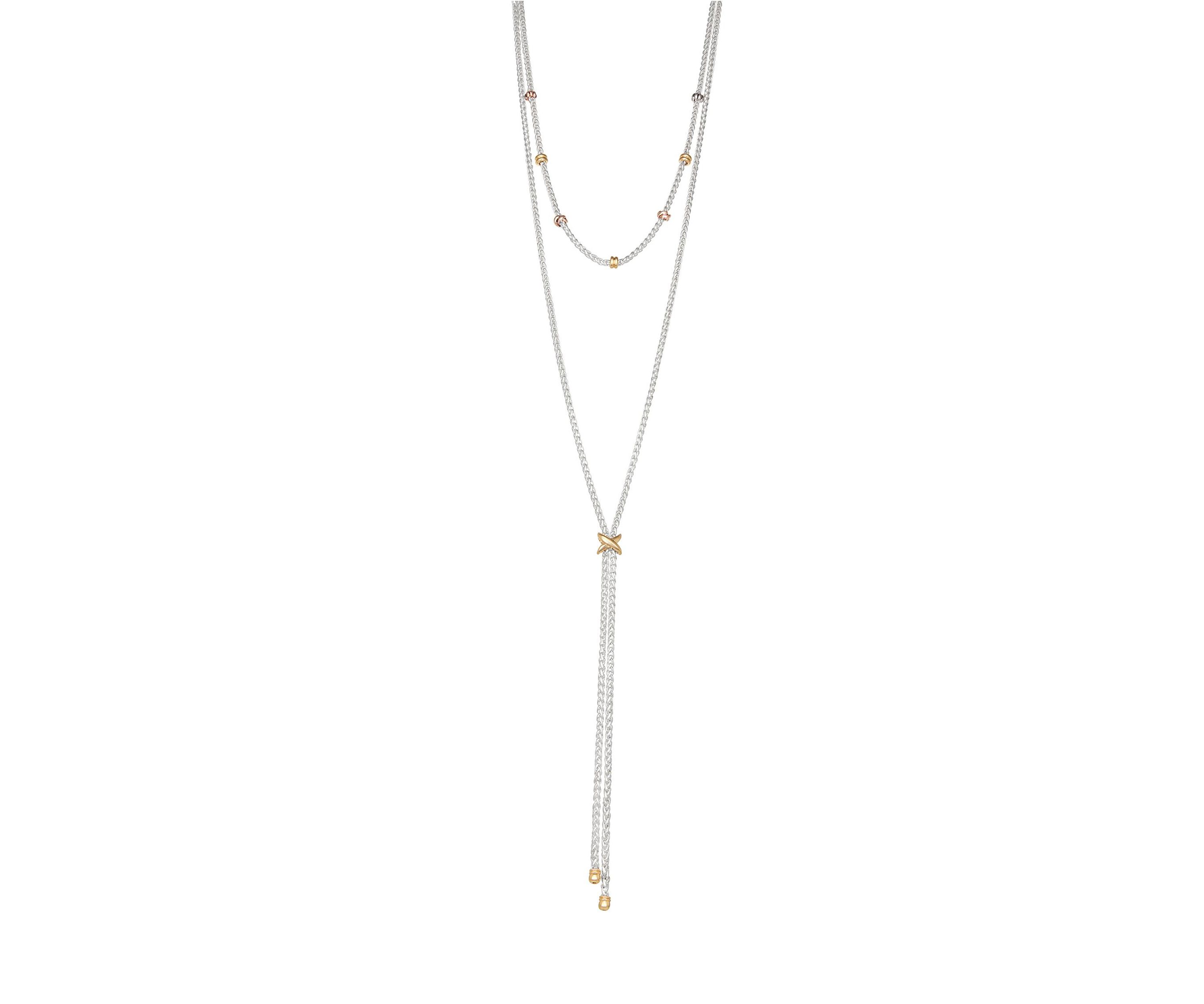 Tri Tone Mixed Stars Y Necklace