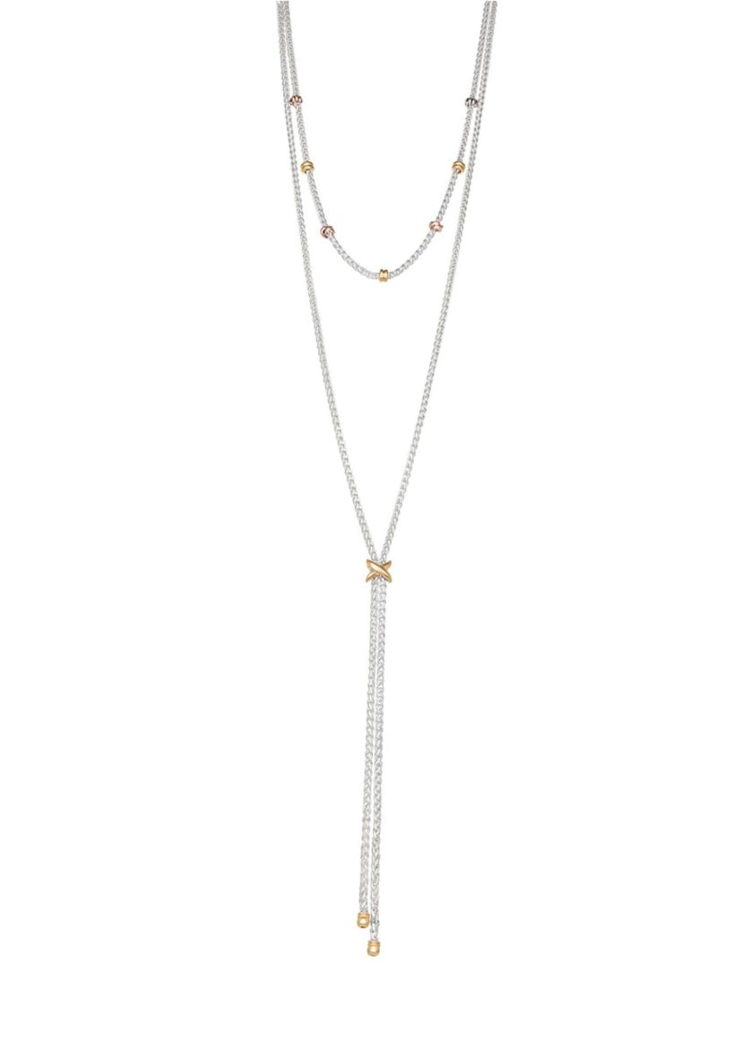 Tri Tone Mixed Stars Y Necklace