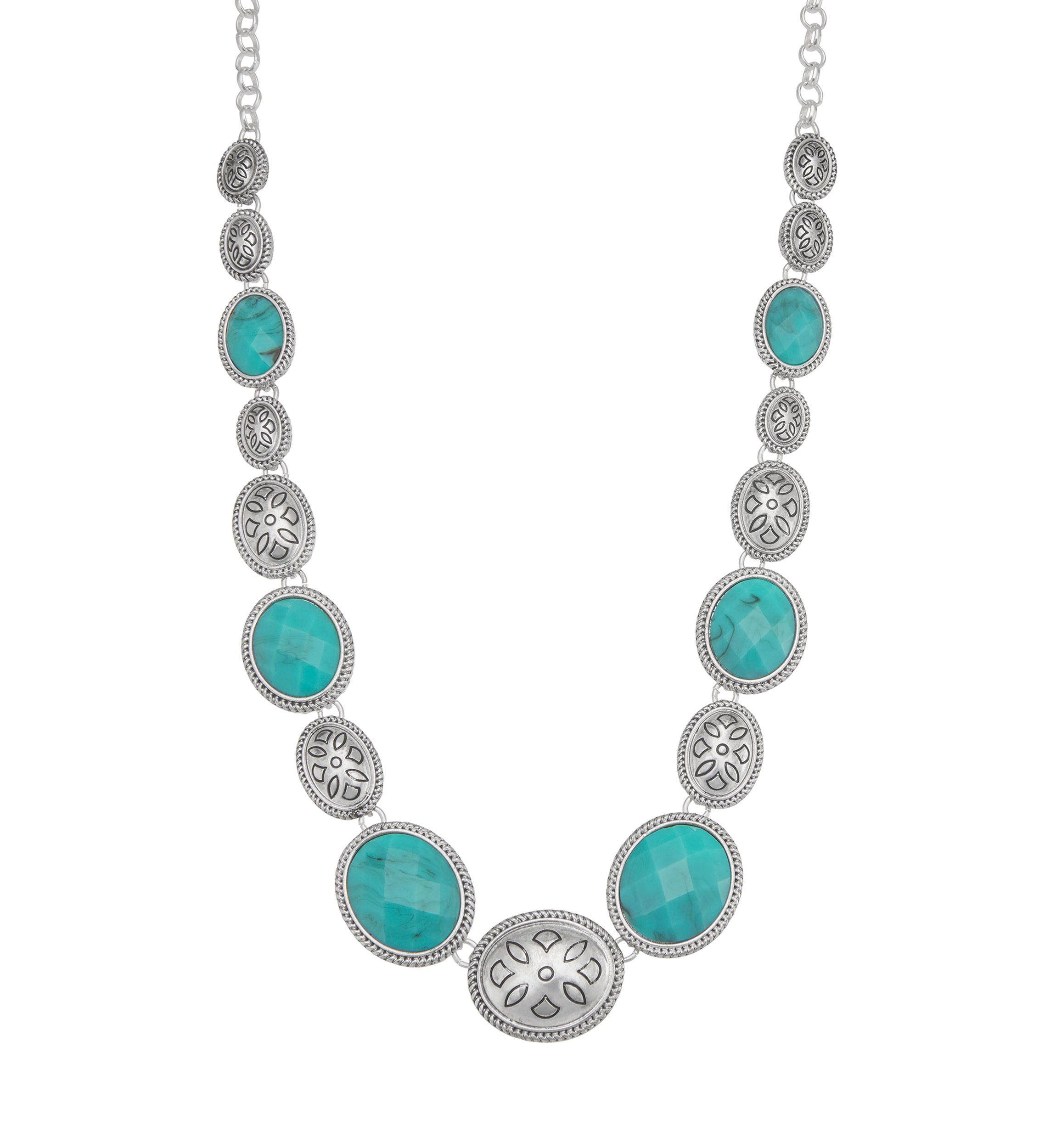 Silver Tone Turquoise Collar Necklace