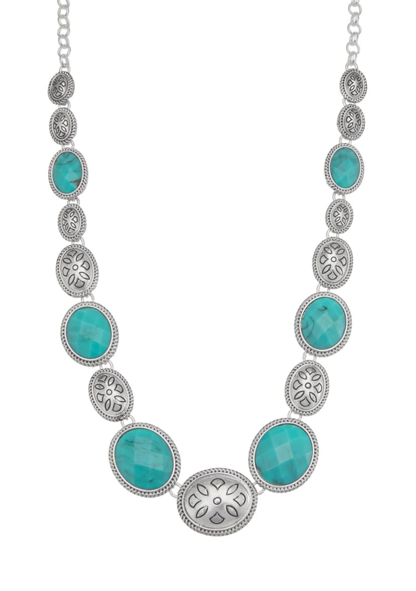 Silver Tone Turquoise Collar Necklace