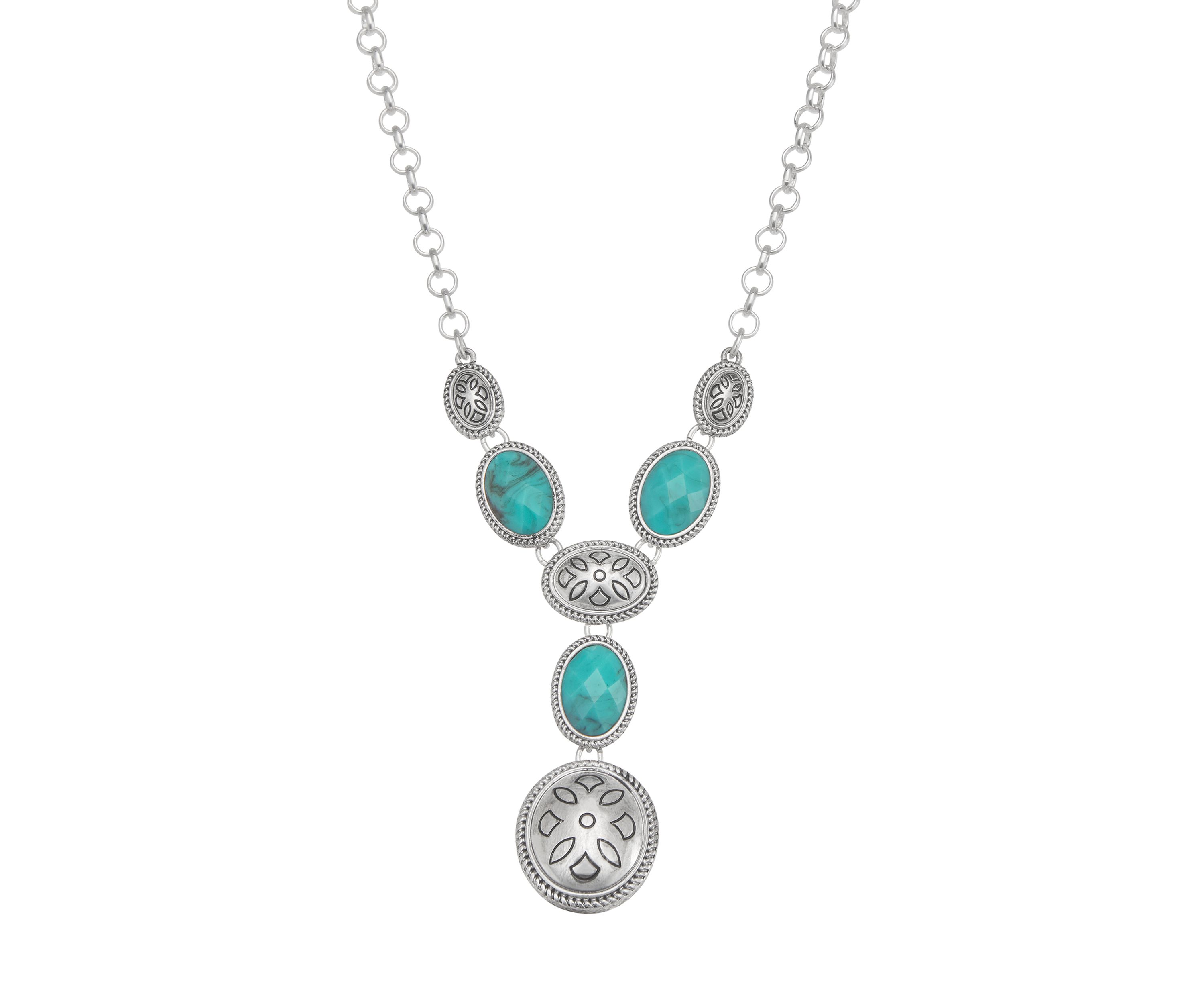 Silver Tone Turquoise Y Necklace