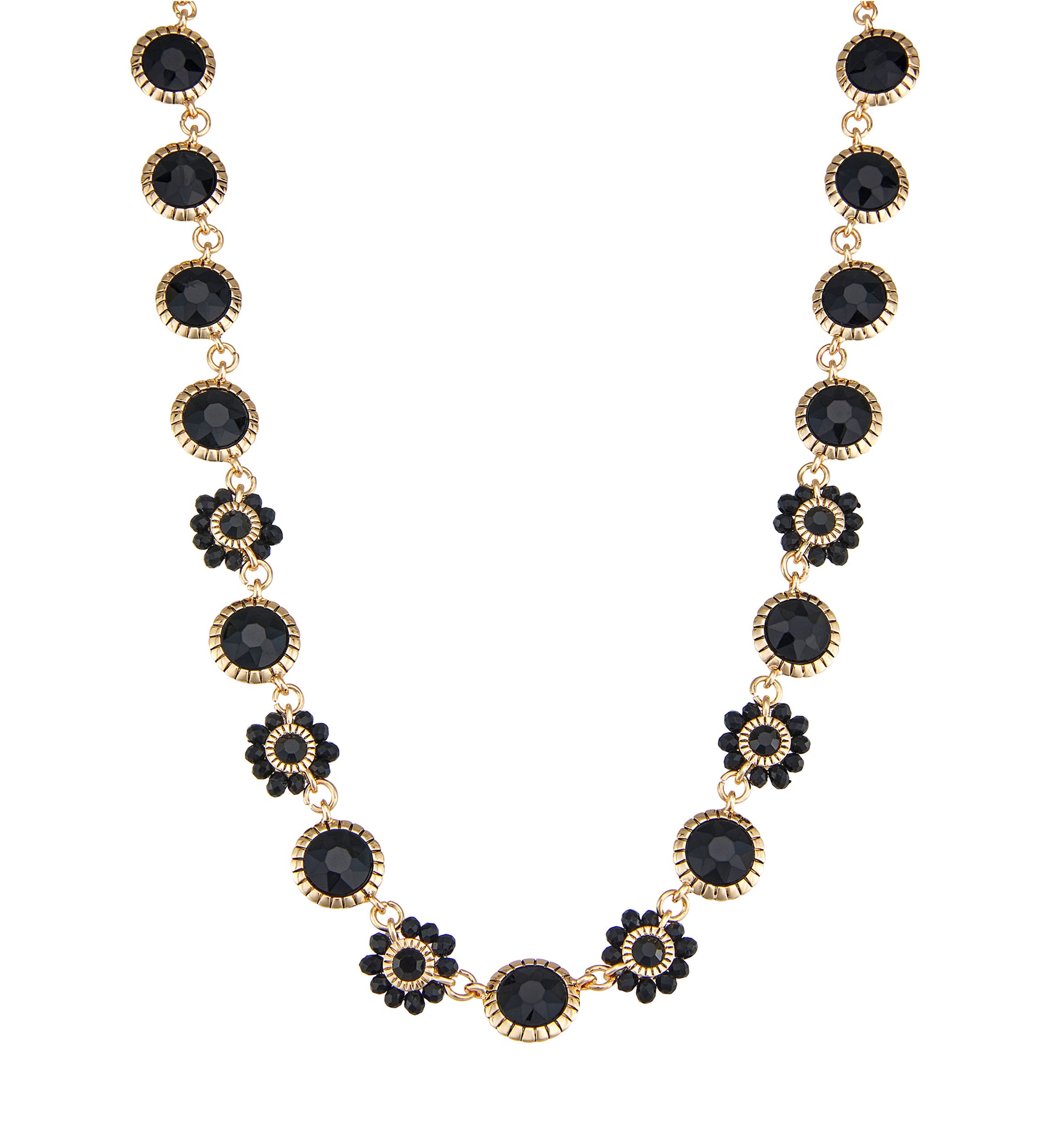 Womens Gold Tone Jet Flower Collar Necklace