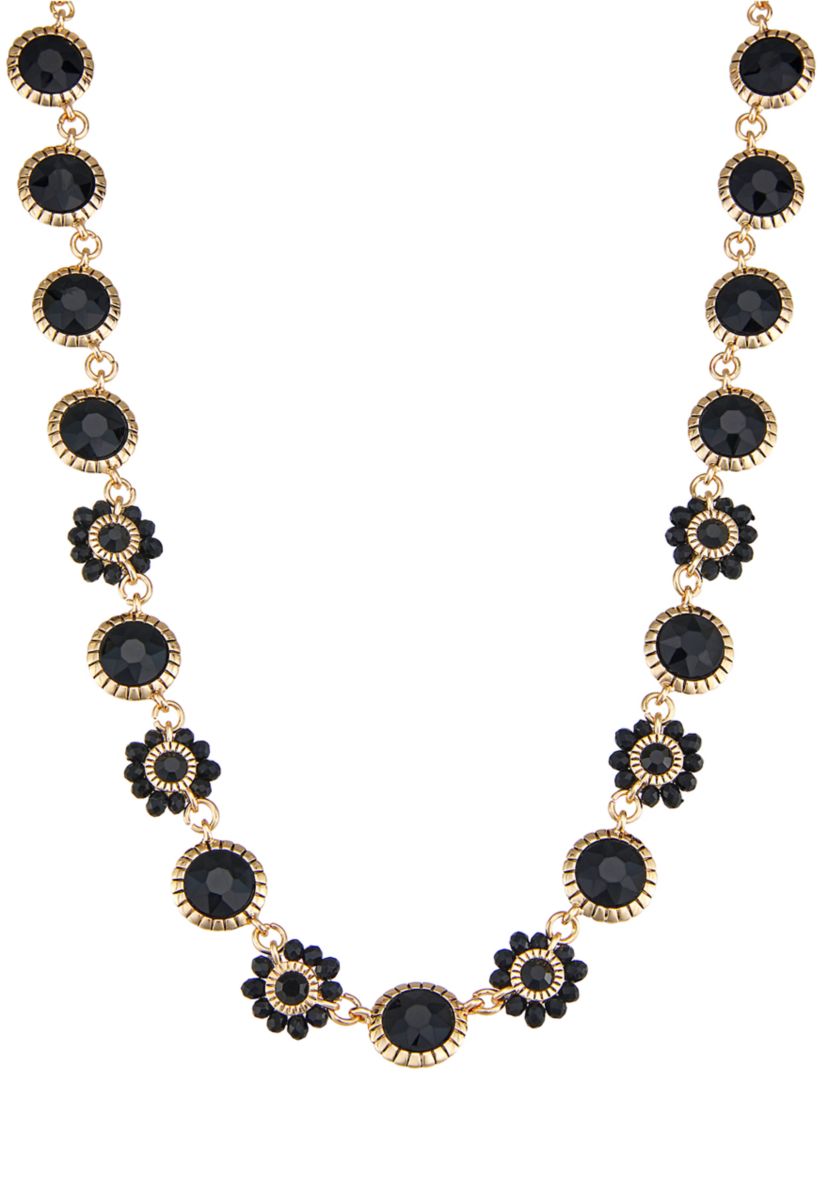 Womens Gold Tone Jet Flower Collar Necklace