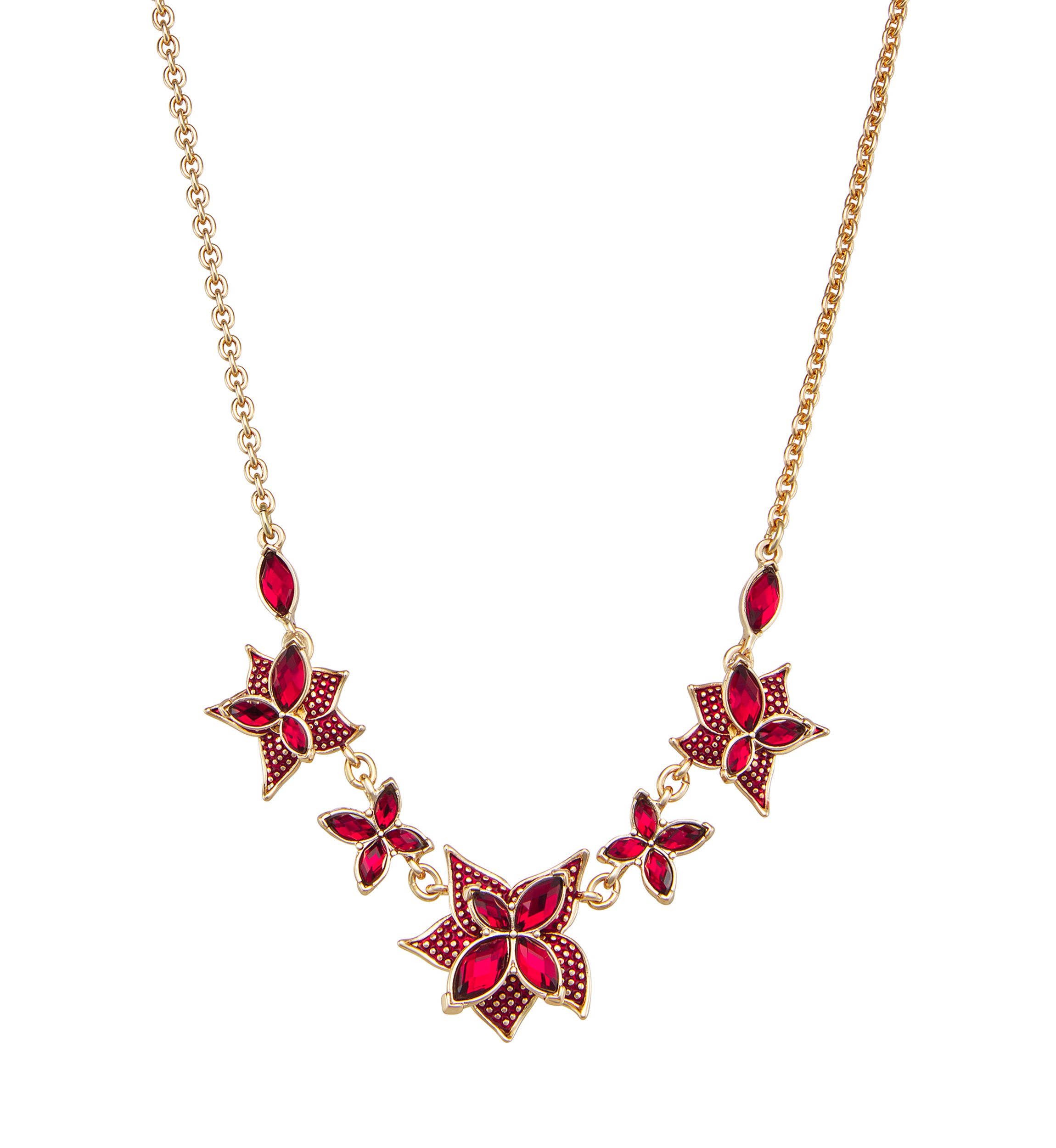  Red Poinsettia Gold Tone Frontal Necklace