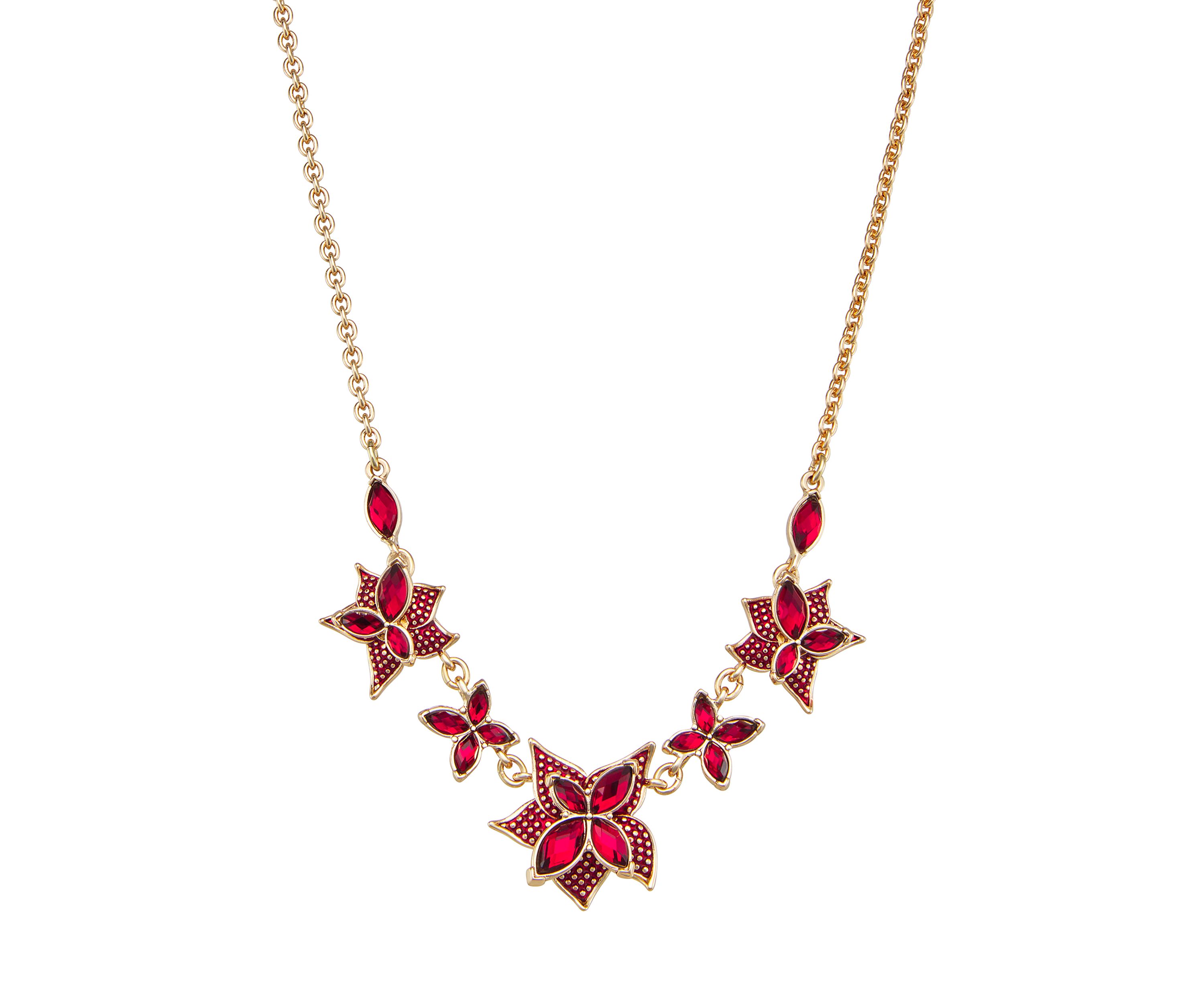  Red Poinsettia Gold Tone Frontal Necklace