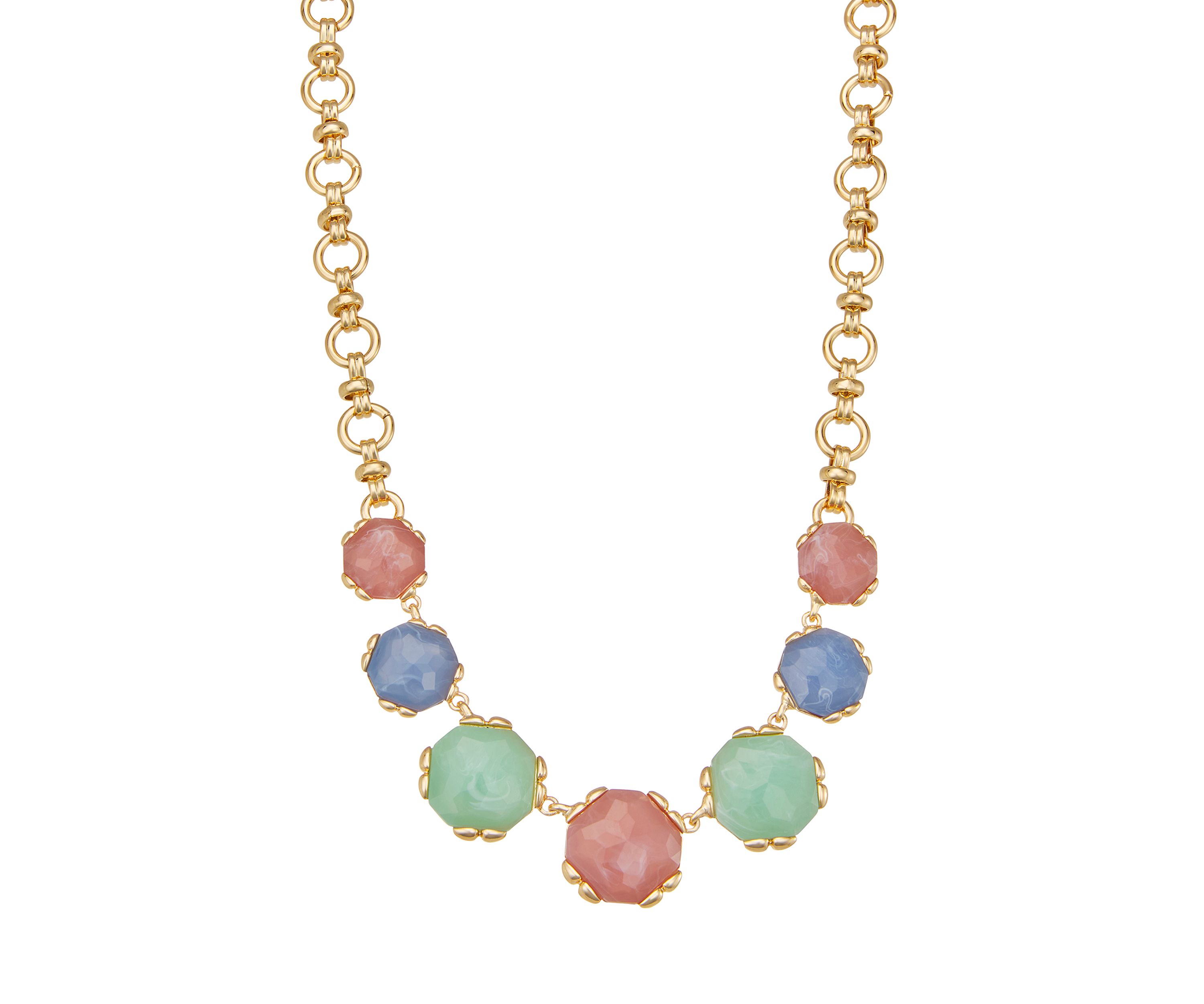 Gold Tone Multi Stone Frontal Necklace