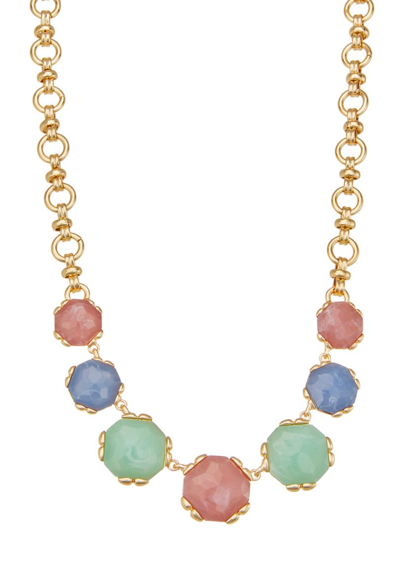 Gold Tone Multi Stone Frontal Necklace