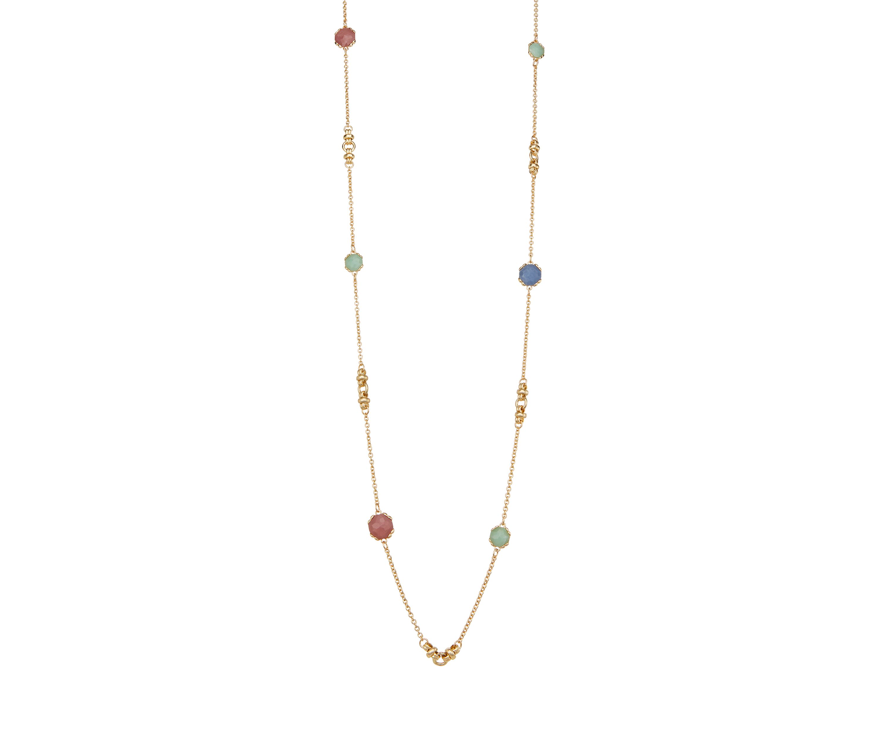 Gold Tone Multi Stone Long Strand Necklace