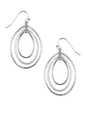 Napier Silver-Tone Three Oval Drop in Mixed Finishes Earrings | belk