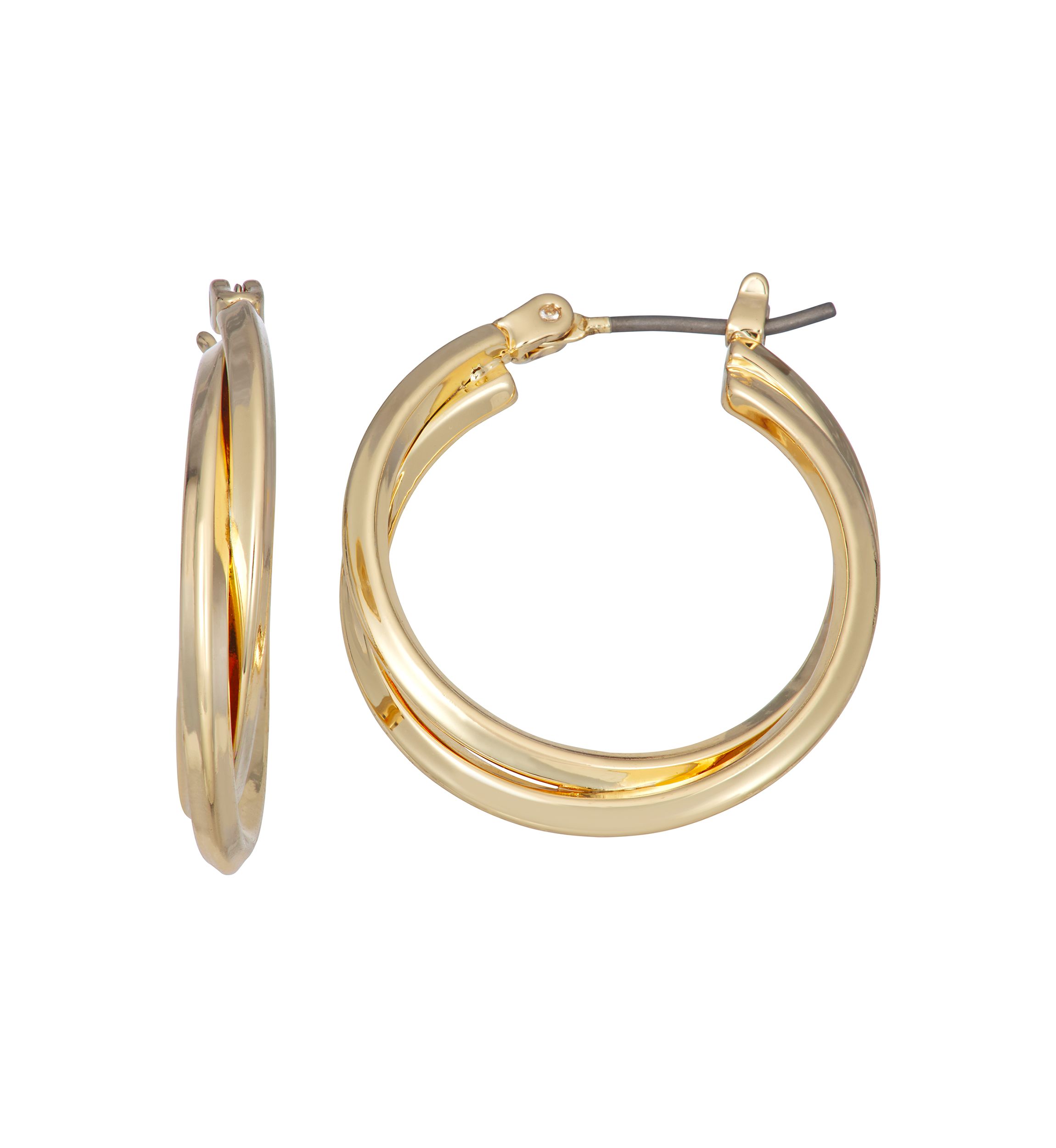Gold Tone 25 Millimeter Medium Double Hoop Earrings