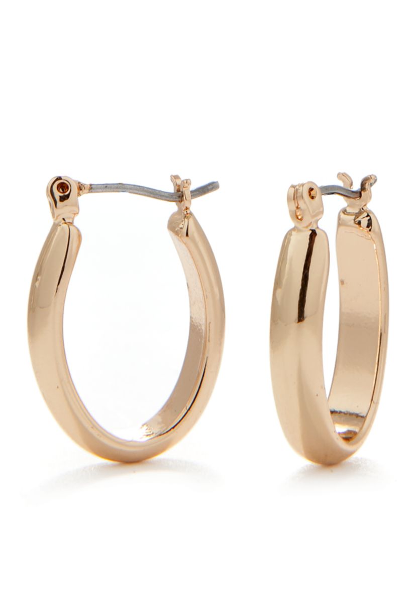 Gold Tone Oval Hoop Earrings