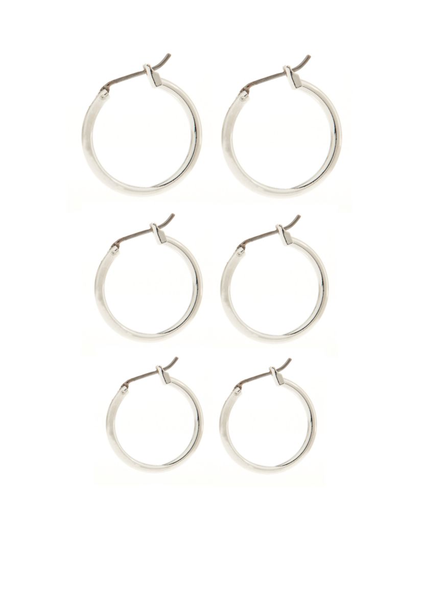 Set of Three Silver-Tone Hoop Earrings