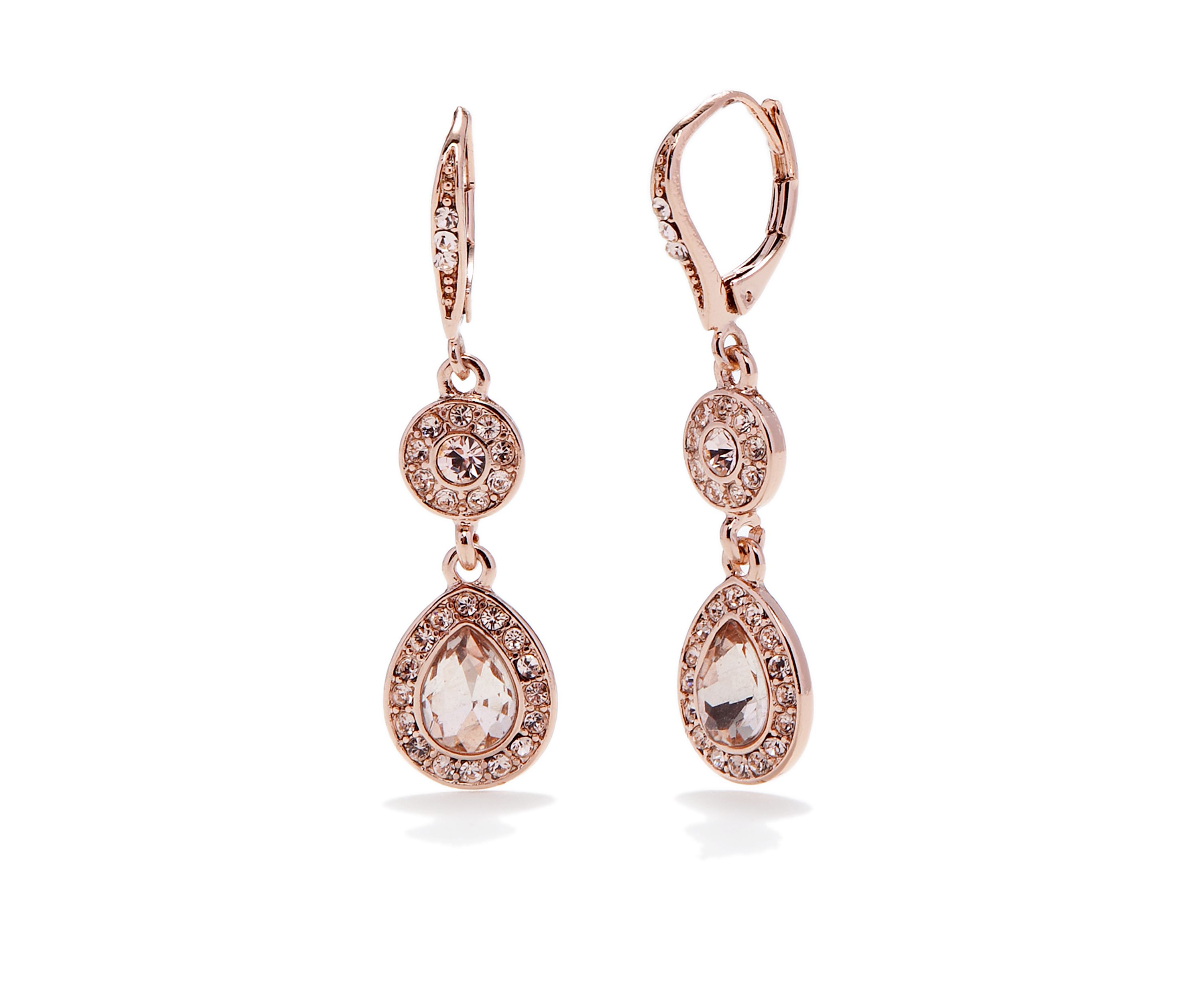 Rose Gold Tone Lever Back Drop Earrings