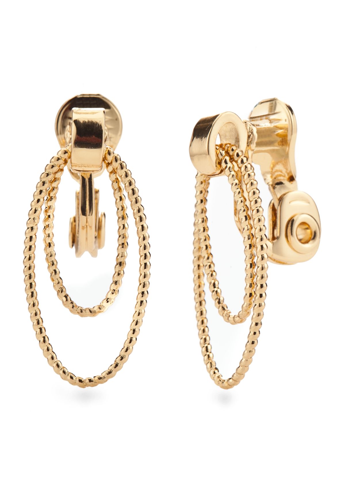 Sparkling Links Gold Tone Multi Ring Clip Earrings
