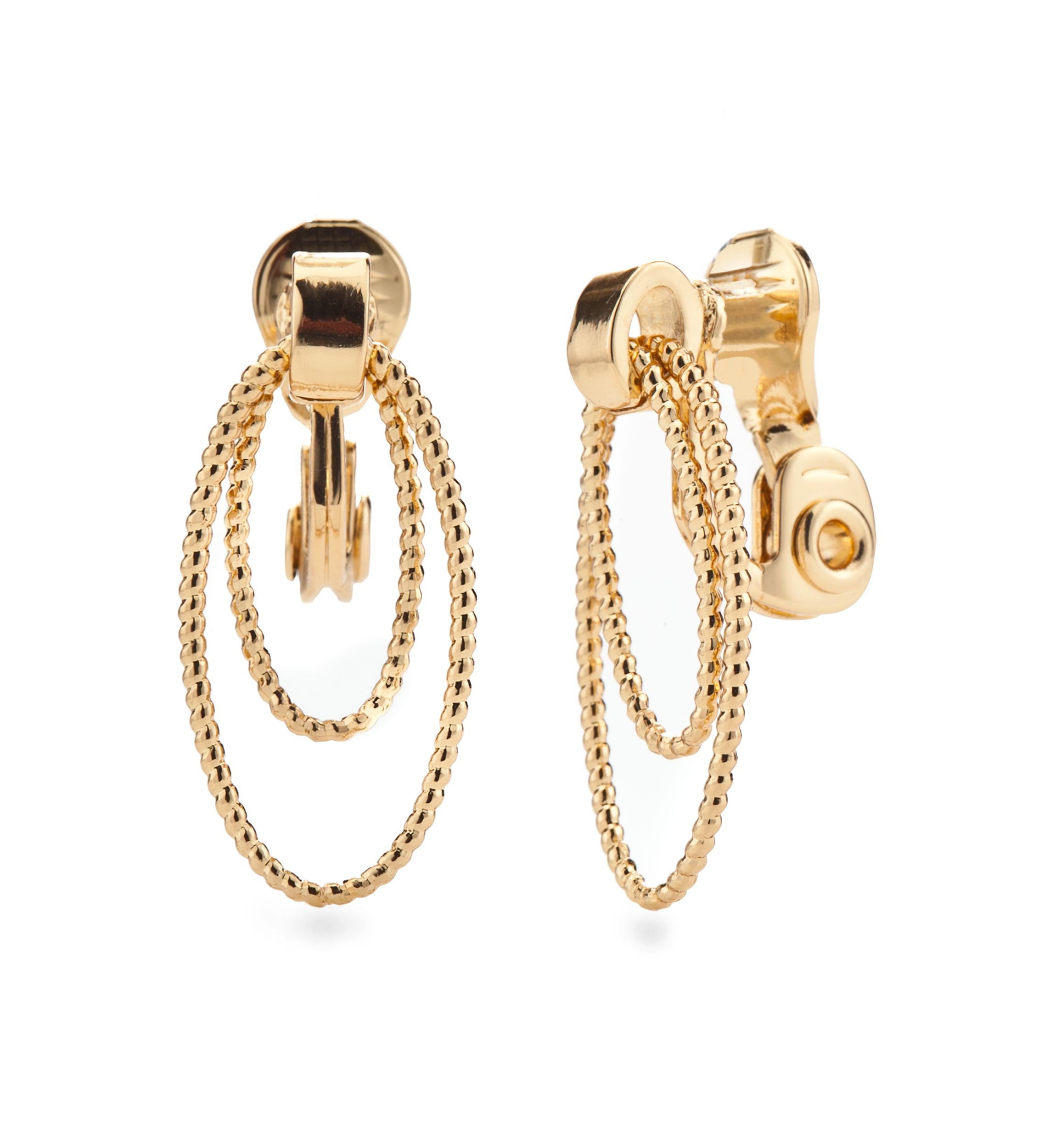 Sparkling Links Gold Tone Multi Ring Clip Earrings