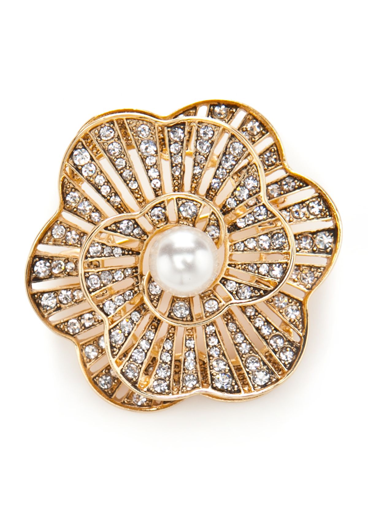 Gold Tone Pearl Flower Boxed Pin