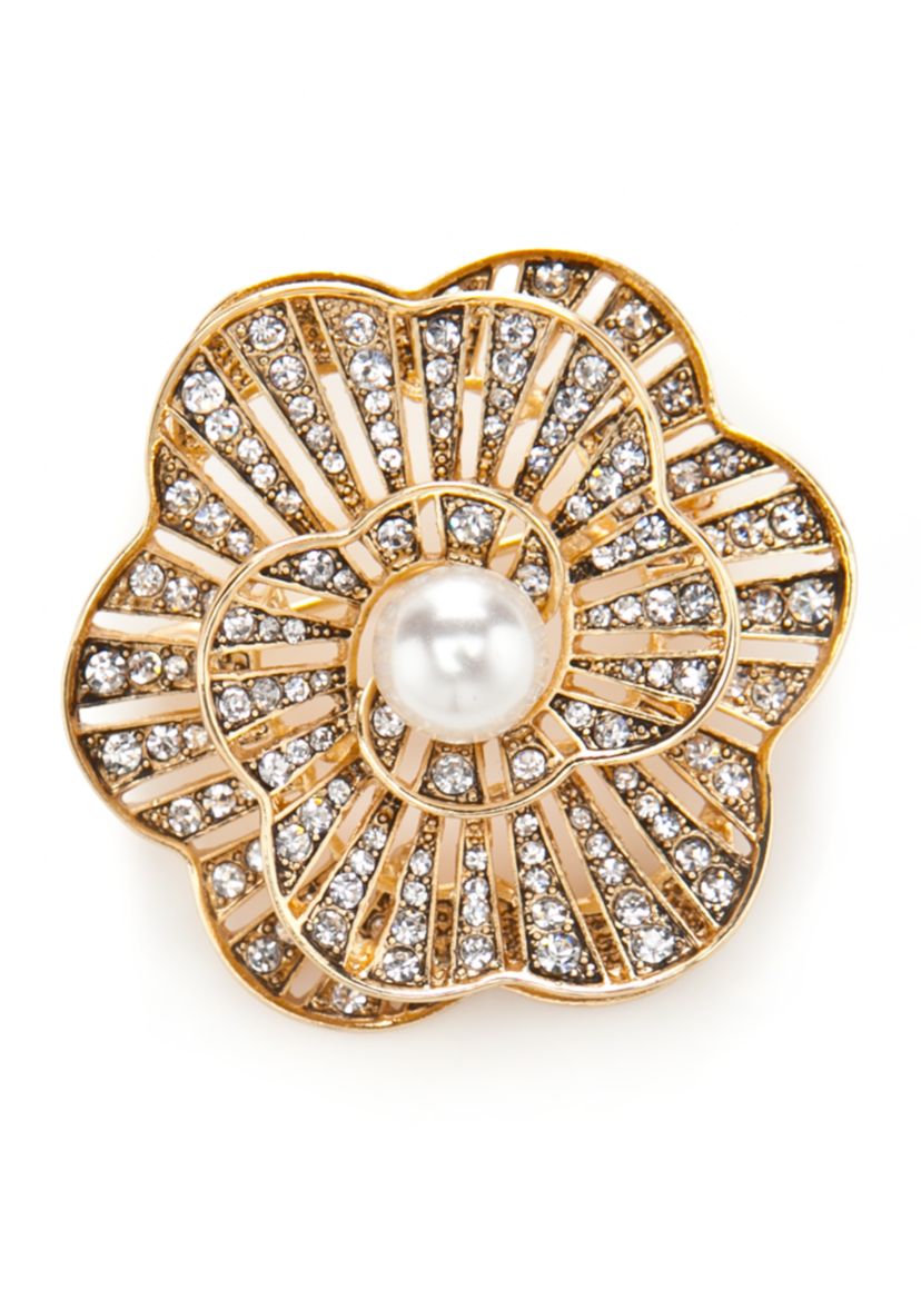 Gold Tone Pearl Flower Boxed Pin