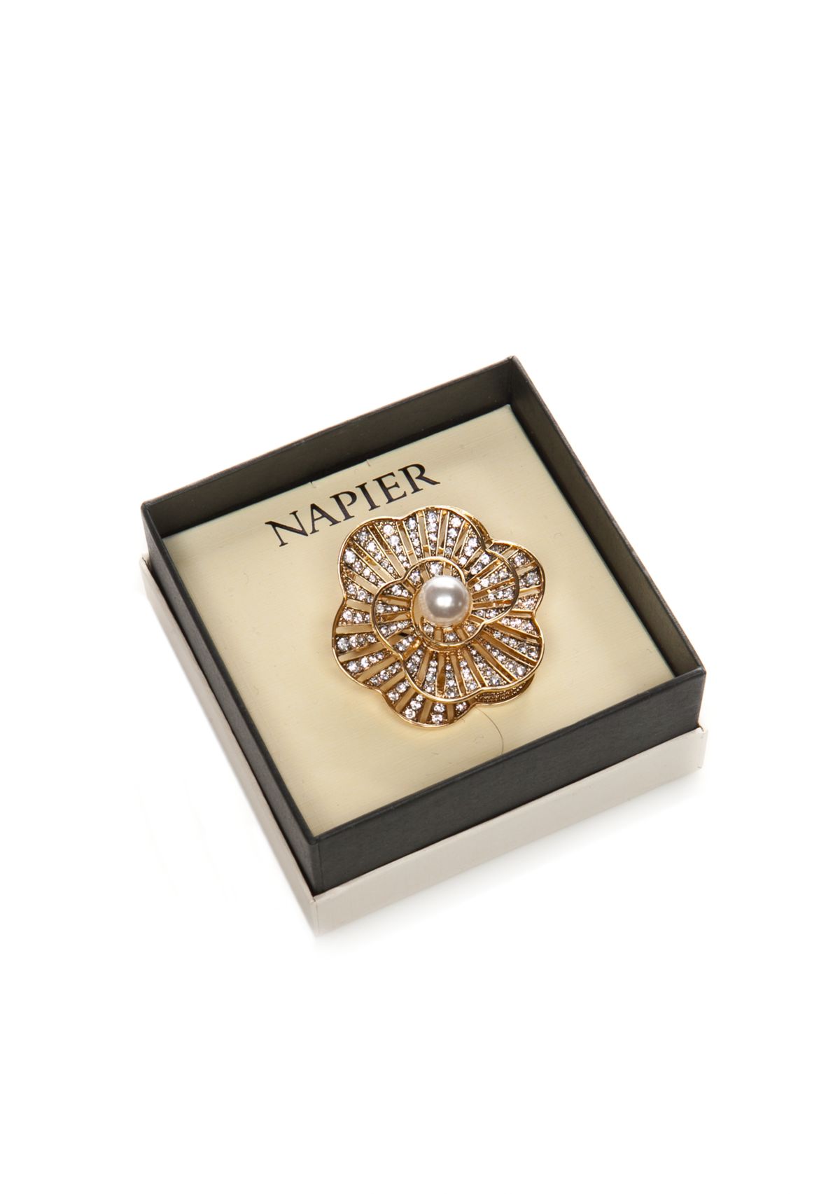 Gold Tone Pearl Flower Boxed Pin