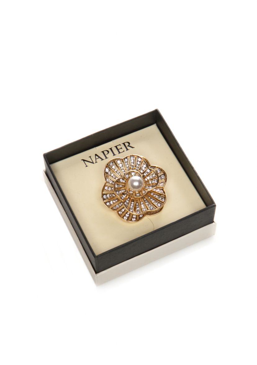 Gold Tone Pearl Flower Boxed Pin