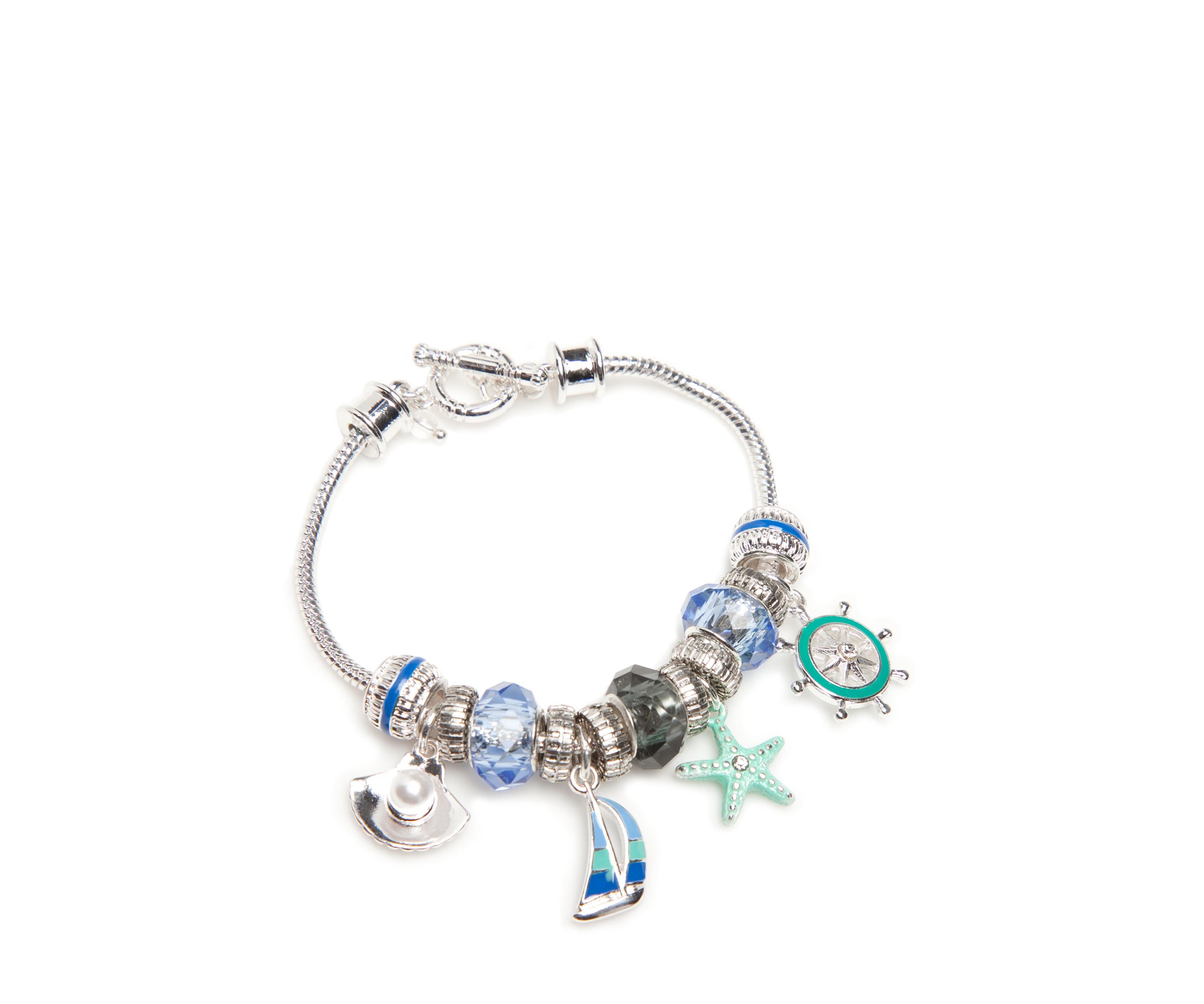 Silver Tone Sea Life Charm Boxed Bracelet