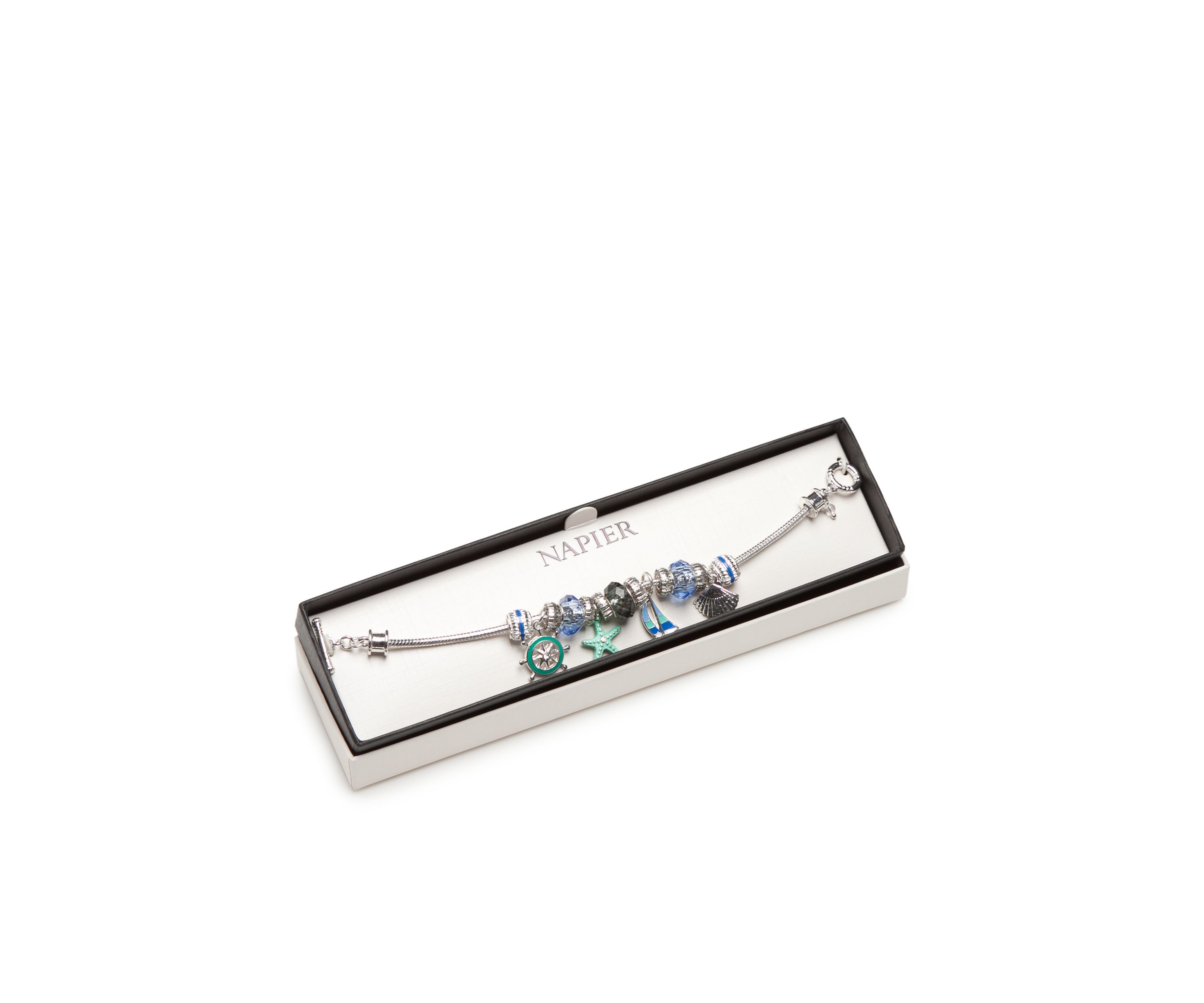 Silver Tone Sea Life Charm Boxed Bracelet